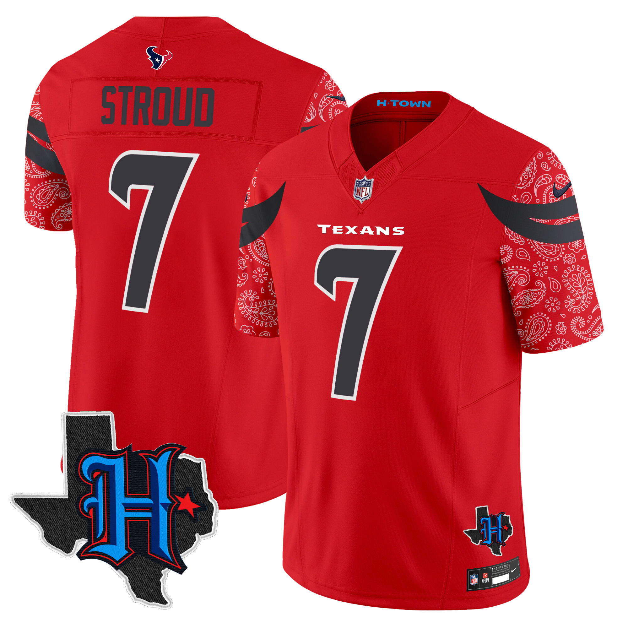 C.J. Stroud Men's Houston Texans 2024 Texas Patch Vapor Limited Red Jersey - All Stitched