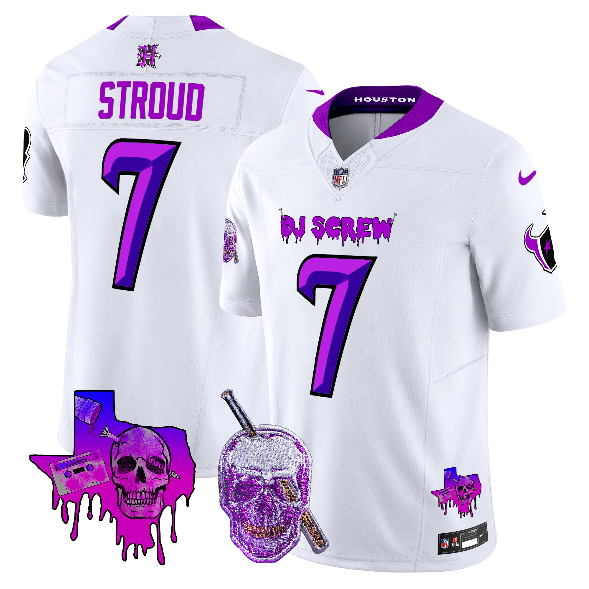 C.J. Stroud Men's Houston Texans DJ Screw Vapor Limited White Jersey - All Stitched