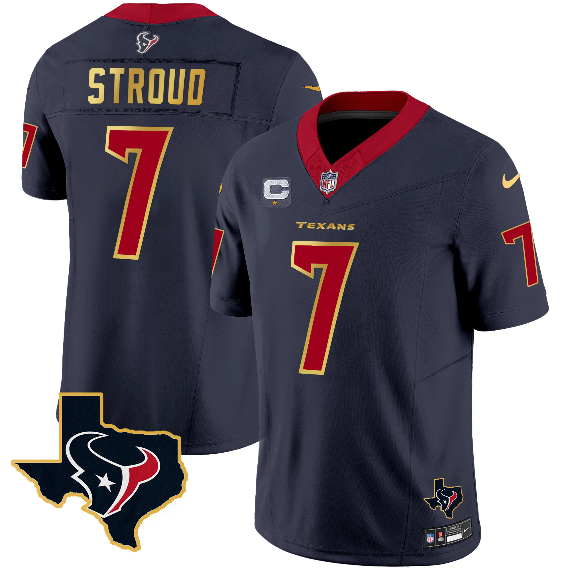 C.J. Stroud Men's Houston Texans Gold Trim Vapor Navy Jersey - All Stitched