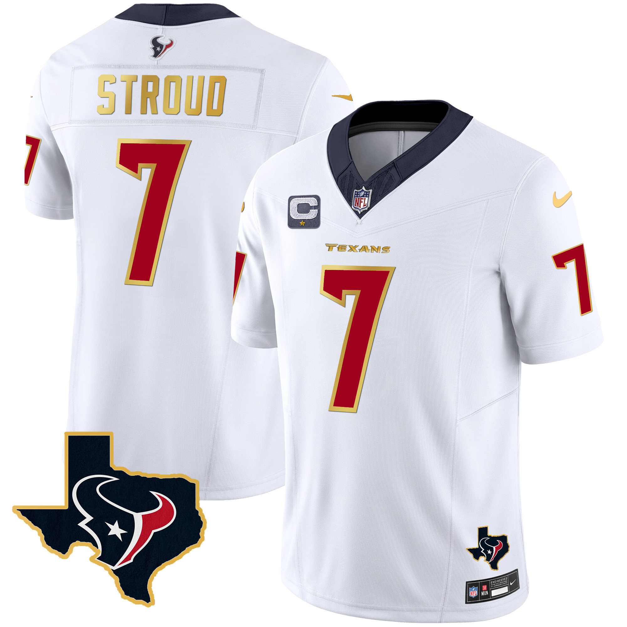 C.J. Stroud Men's Houston Texans Gold Trim Vapor White Jersey - All Stitched