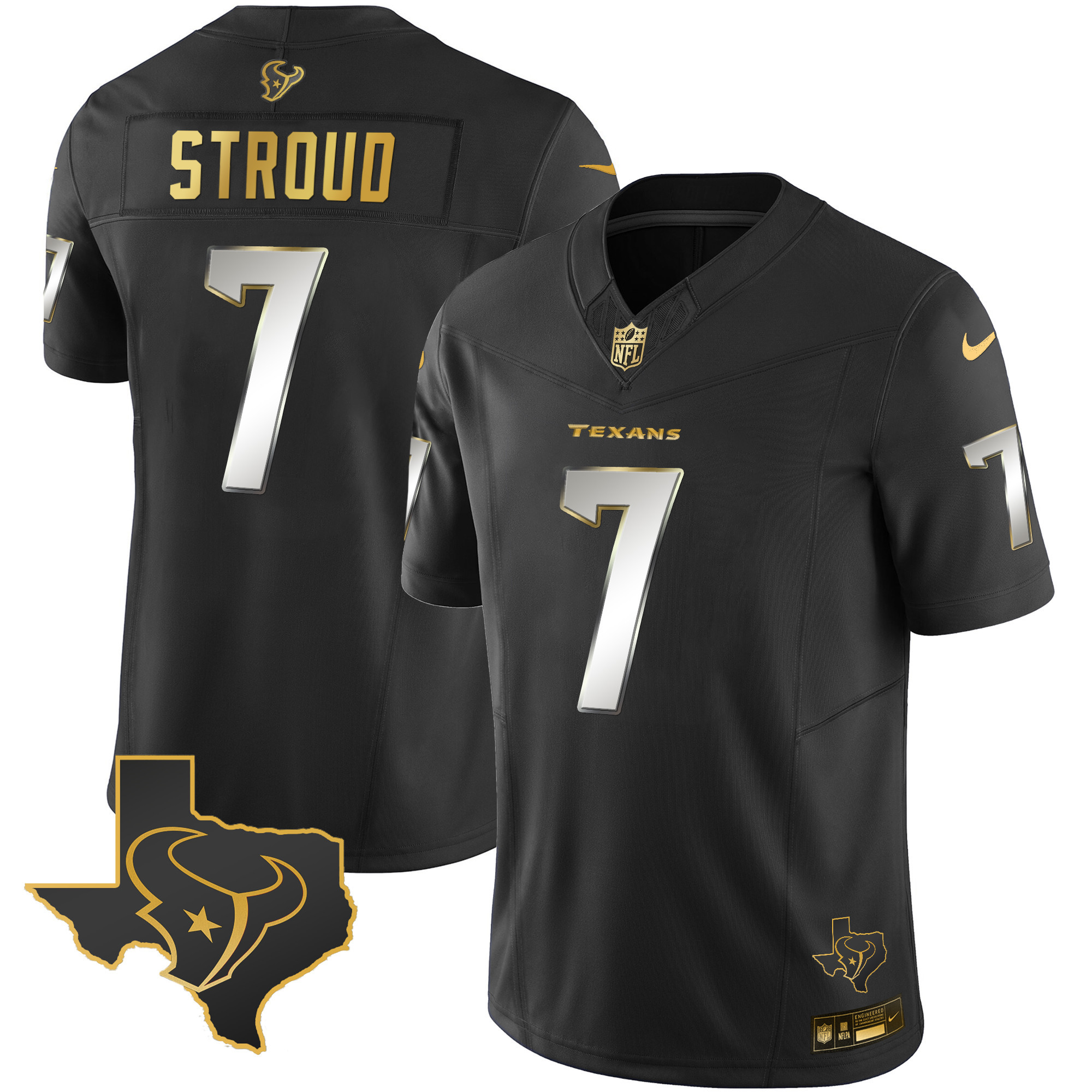 C.J. Stroud Men's Houston Texans Gold Vapor Limited Black Limited Jersey - All Stitched