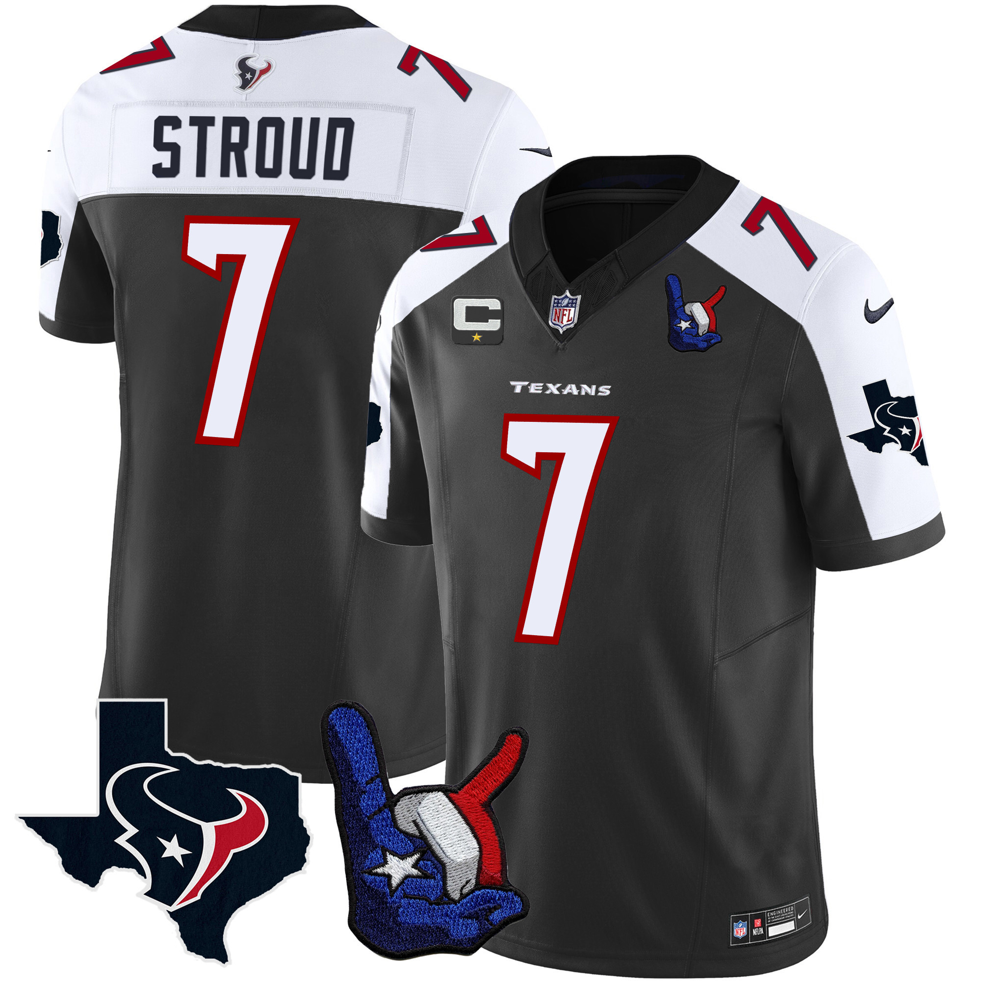 C.J. Stroud Men's Houston Texans Hand Sign Throwing Up The H Vapor Black Alternate Jersey - All Stitched