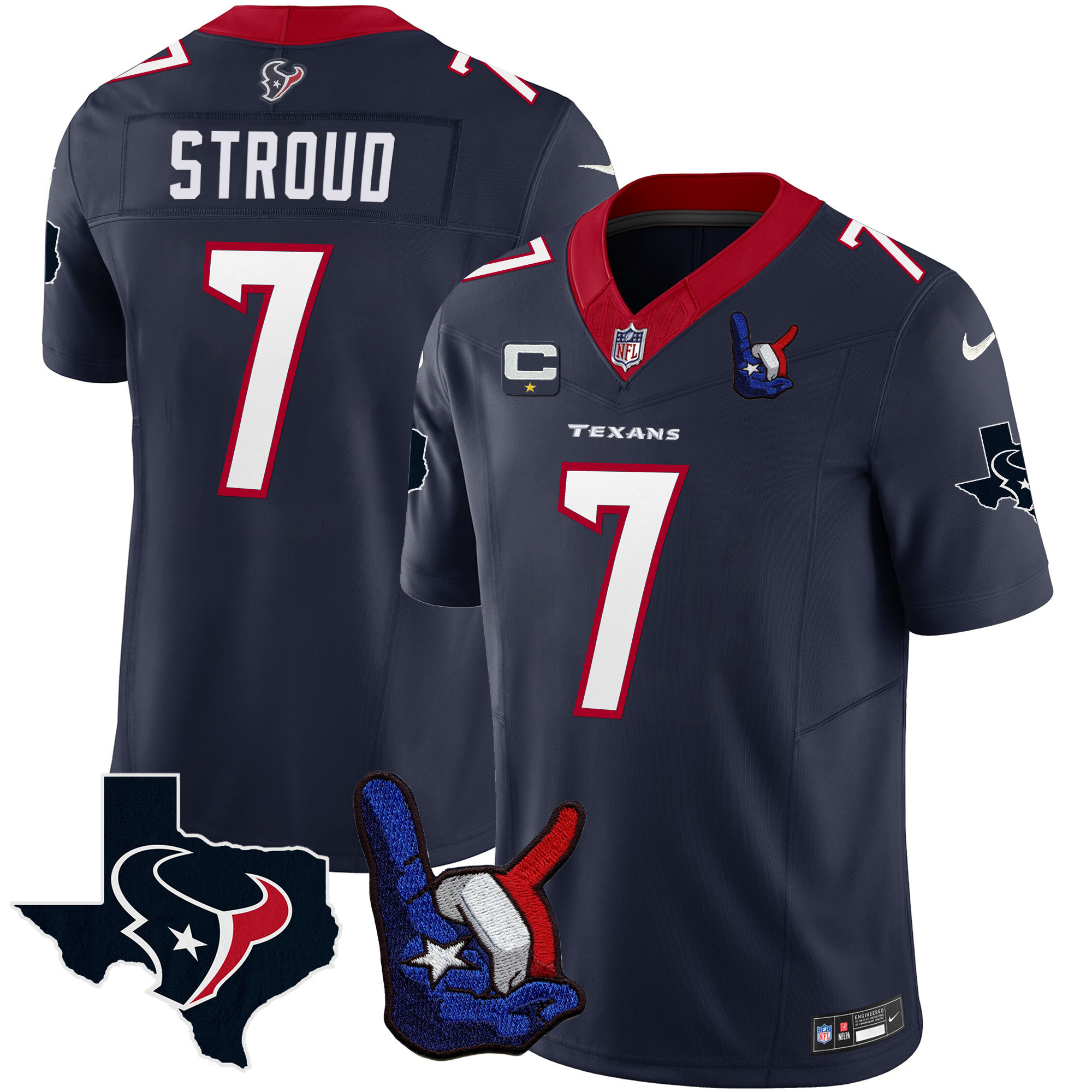 C.J. Stroud Men's Houston Texans Hand Sign Throwing Up The H Vapor Navy Jersey - All Stitched