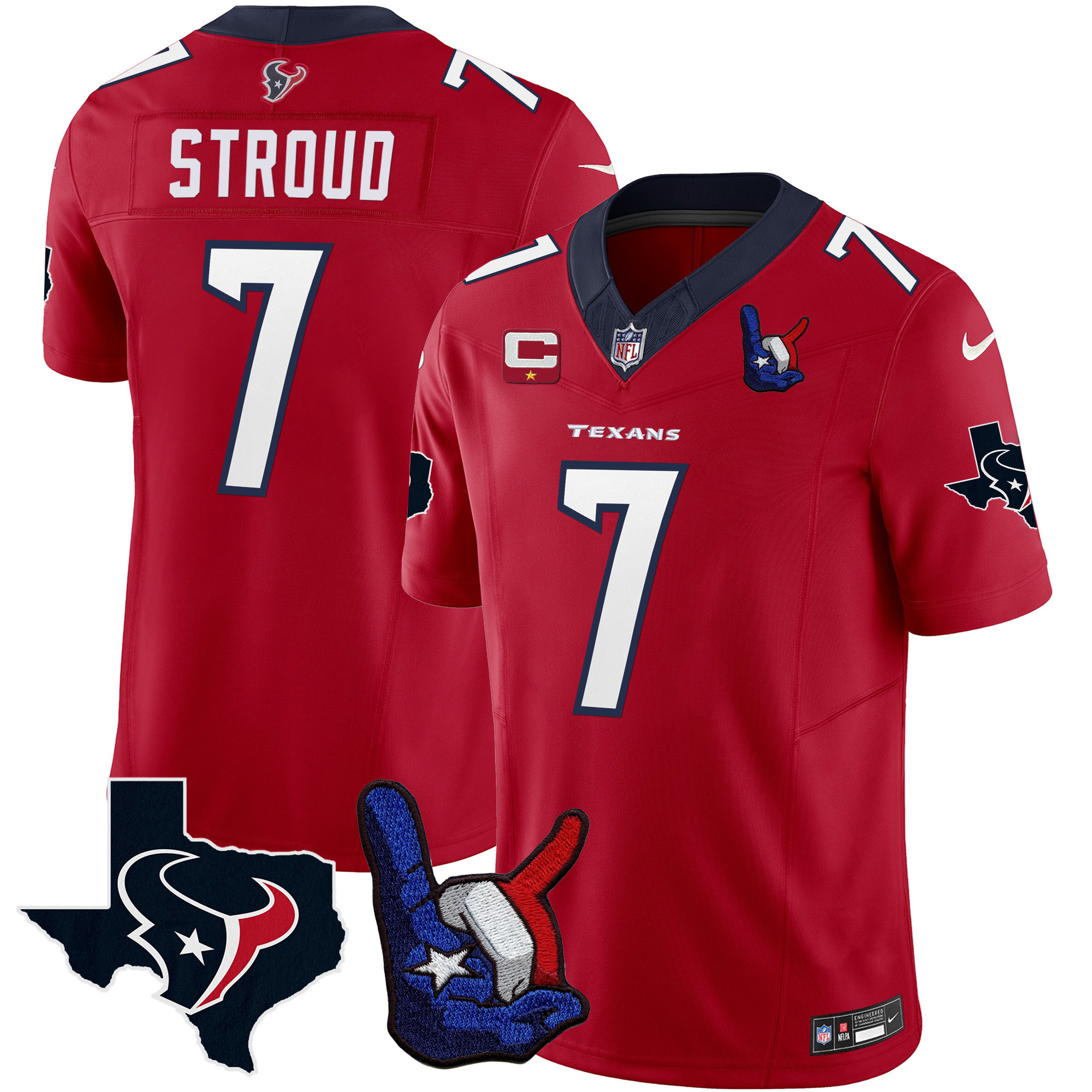C.J. Stroud Men's Houston Texans Hand Sign Throwing Up The H Vapor Red Jersey - All Stitched