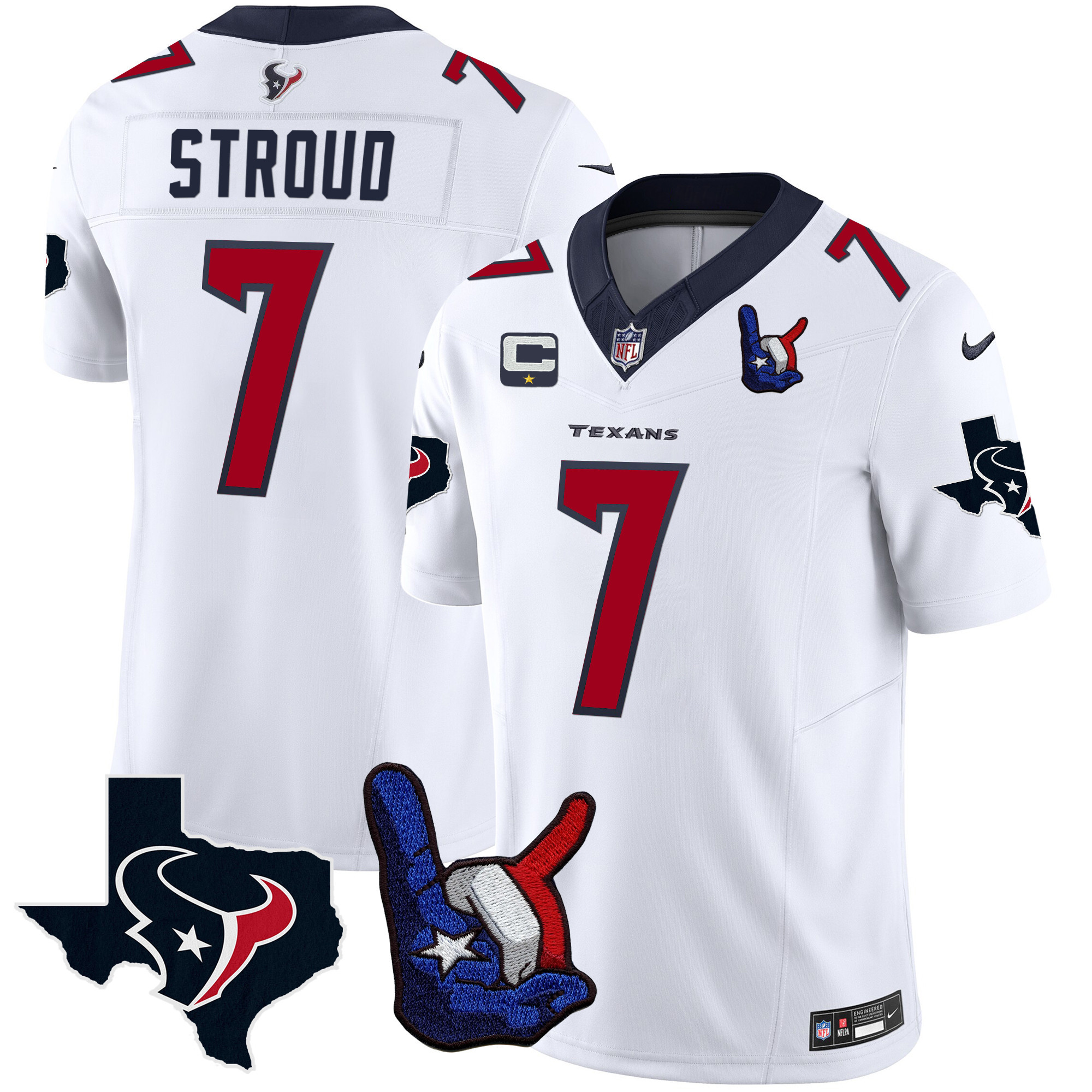 C.J. Stroud Men's Houston Texans Hand Sign Throwing Up The H Vapor White Jersey - All Stitched