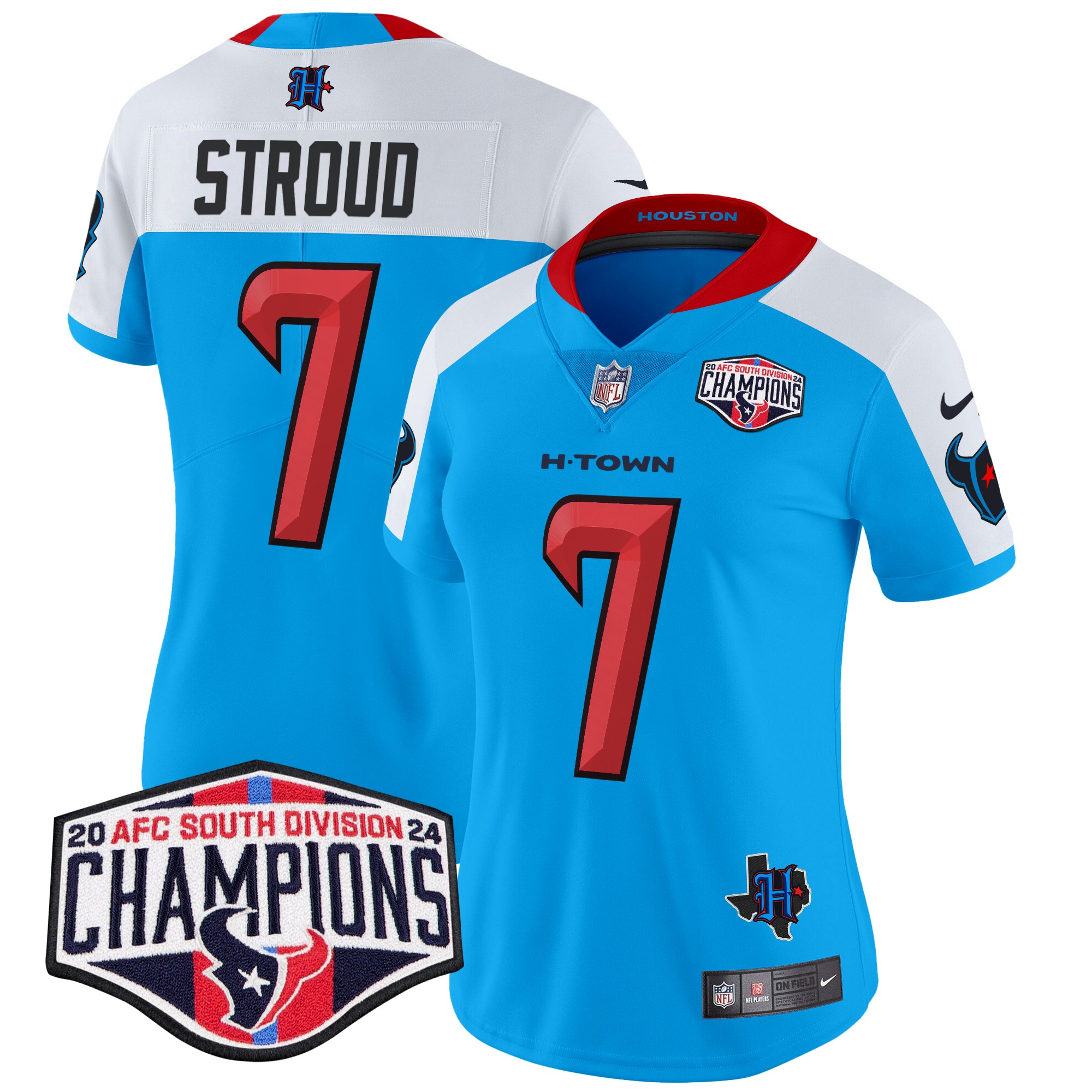 C.J. Stroud Women's Houston Texans 2024 AFC South Division Champions Patch Vapor Limited Blue Alternate Jersey - All Stitched