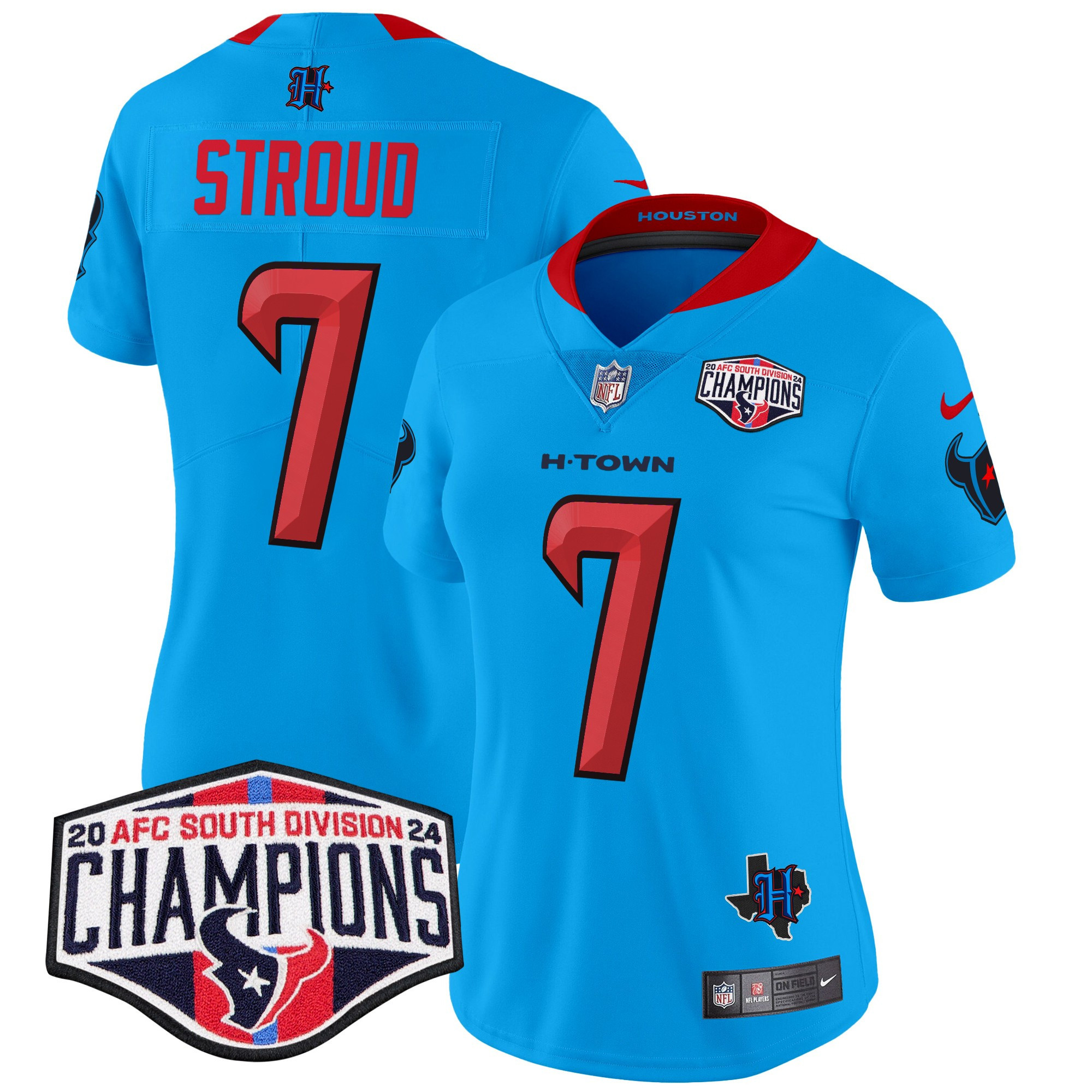 C.J. Stroud Women's Houston Texans 2024 AFC South Division Champions Patch Vapor Limited Blue Jersey - All Stitched