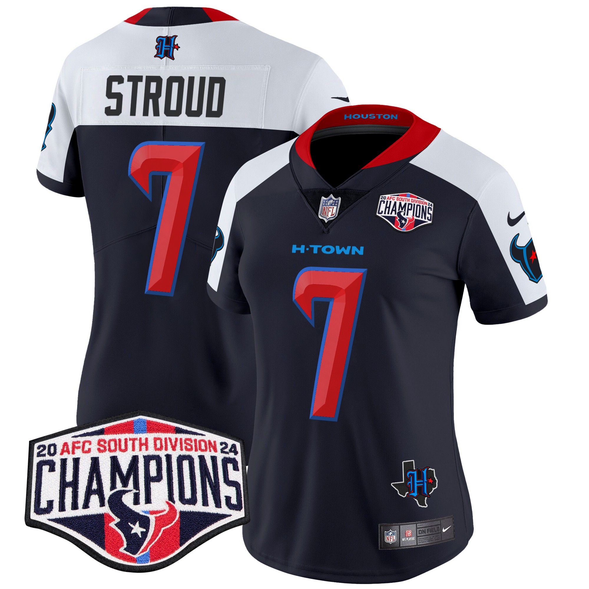 C.J. Stroud Women's Houston Texans 2024 AFC South Division Champions Patch Vapor Limited Navy Alternate Jersey - All Stitched