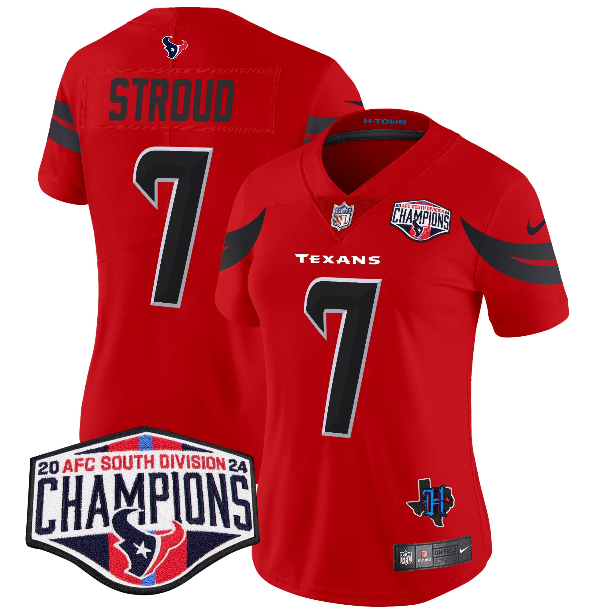 C.J. Stroud Women's Houston Texans 2024 AFC South Division Champions Patch Vapor Limited Red Jersey - All Stitched
