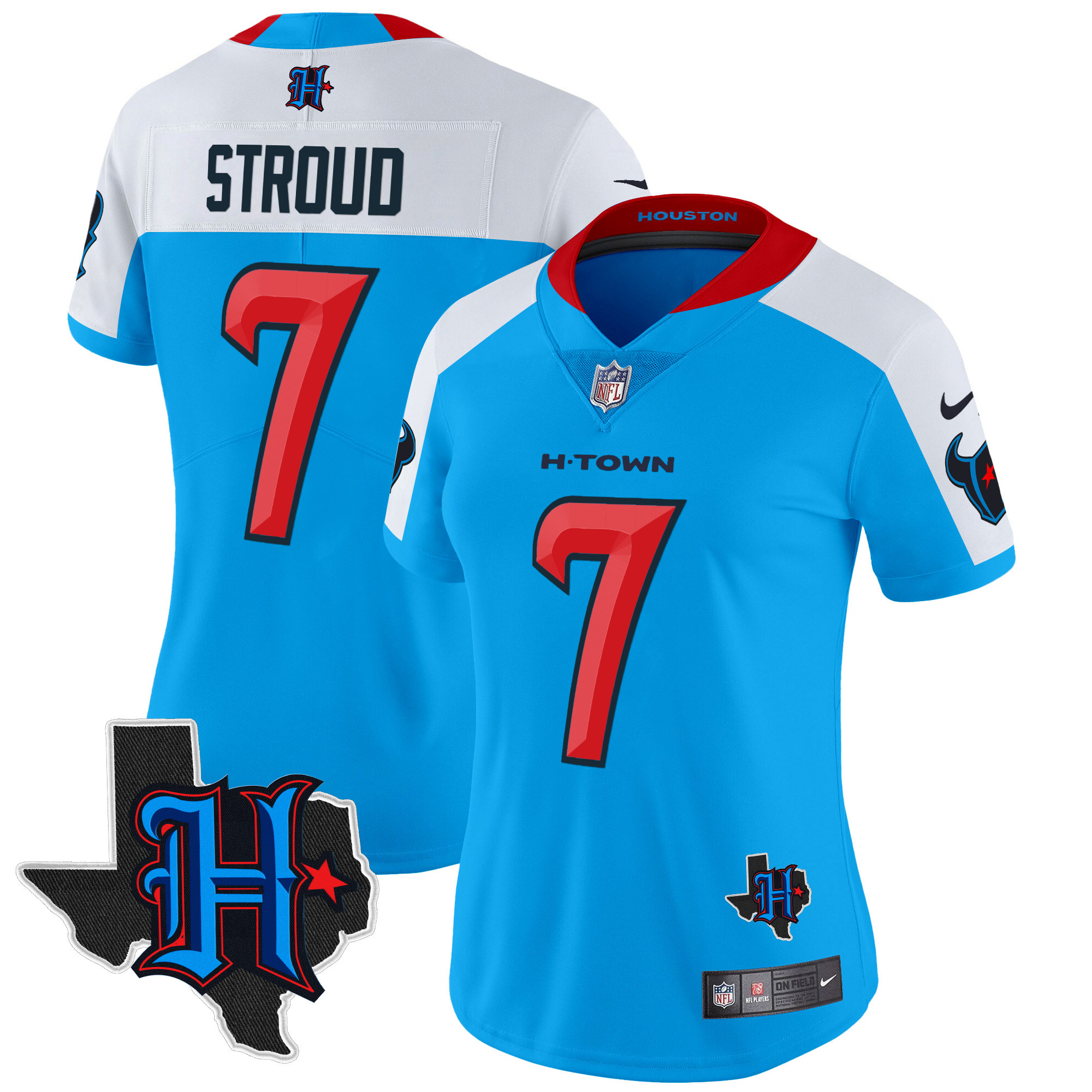C.J. Stroud Women's Houston Texans 2024 Texas Patch Vapor Limited Blue Alternate Jersey - All Stitched