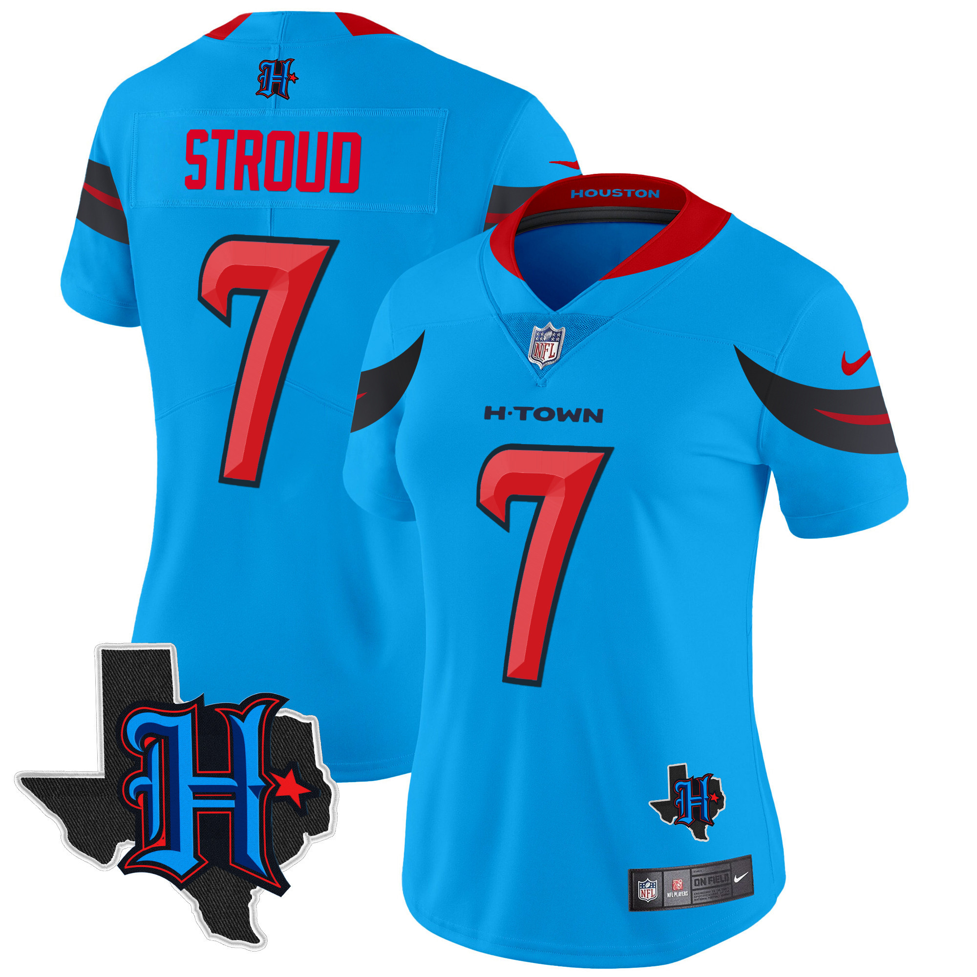 C.J. Stroud Women's Houston Texans 2024 Texas Patch Vapor Limited Blue Jersey - All Stitched