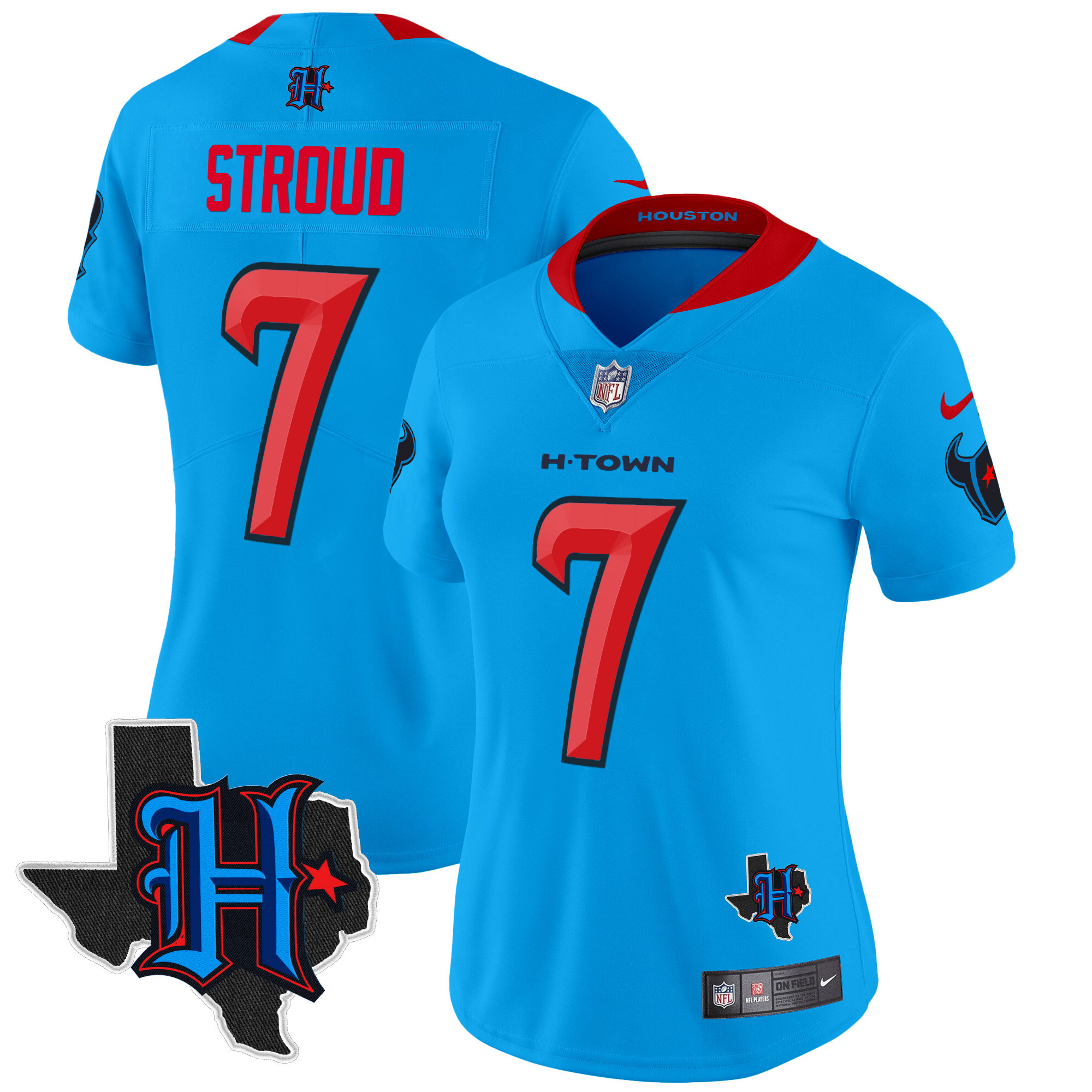 C.J. Stroud Women's Houston Texans 2024 Texas Patch Vapor Limited Blue Jersey - All Stitched