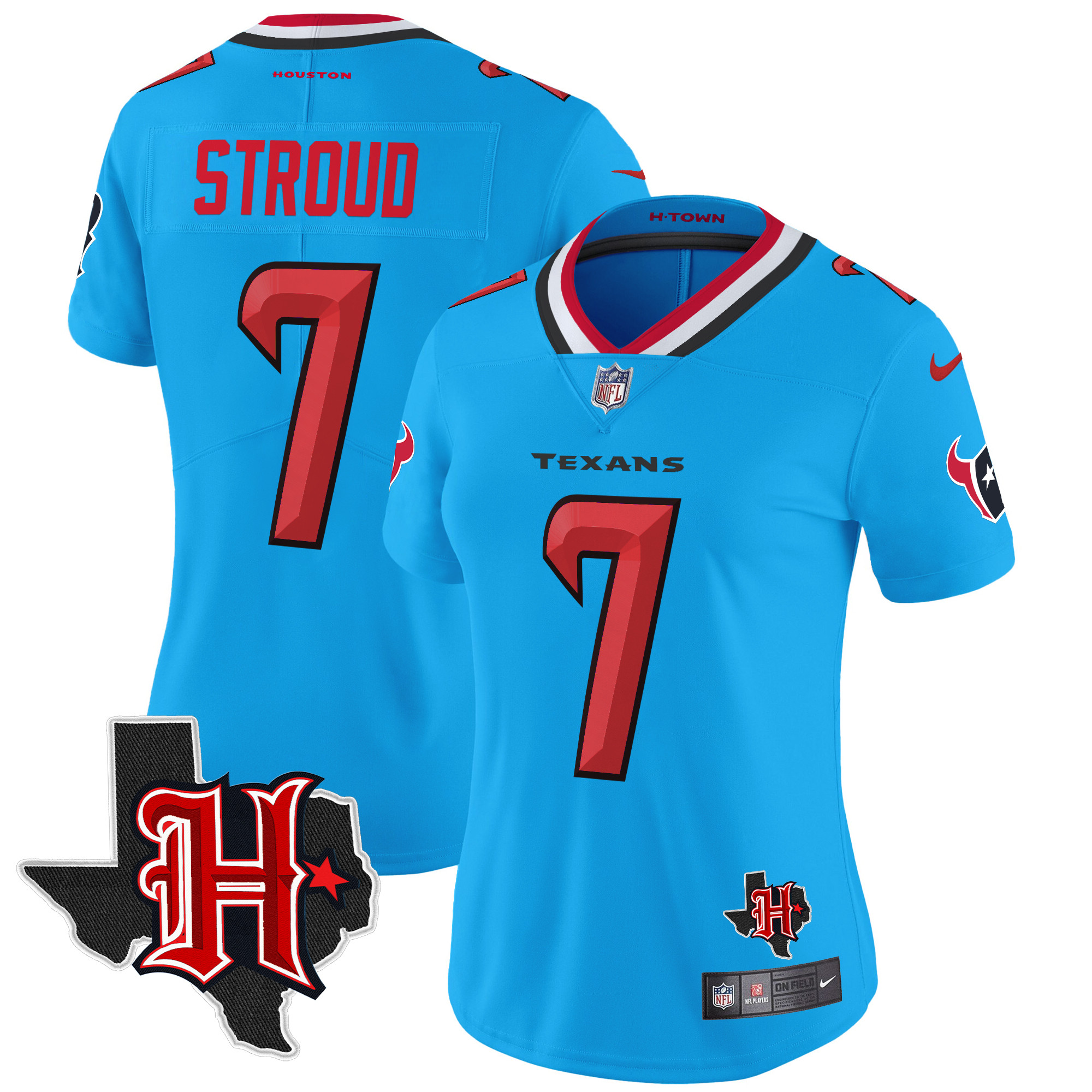 C.J. Stroud Women's Houston Texans 2024 Texas Patch Vapor Limited Blue Jersey - All Stitched