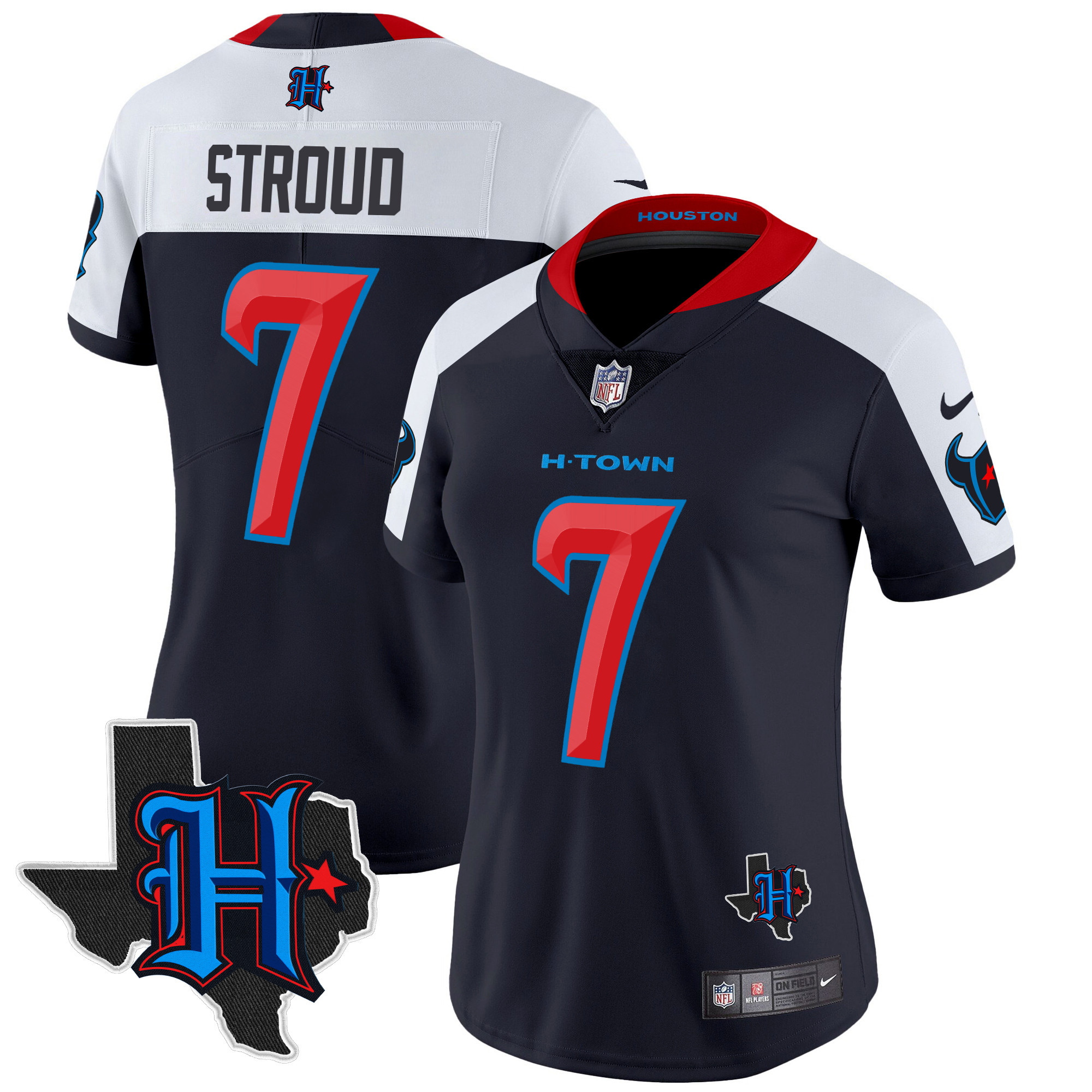C.J. Stroud Women's Houston Texans 2024 Texas Patch Vapor Limited Navy Alternate Jersey - All Stitched