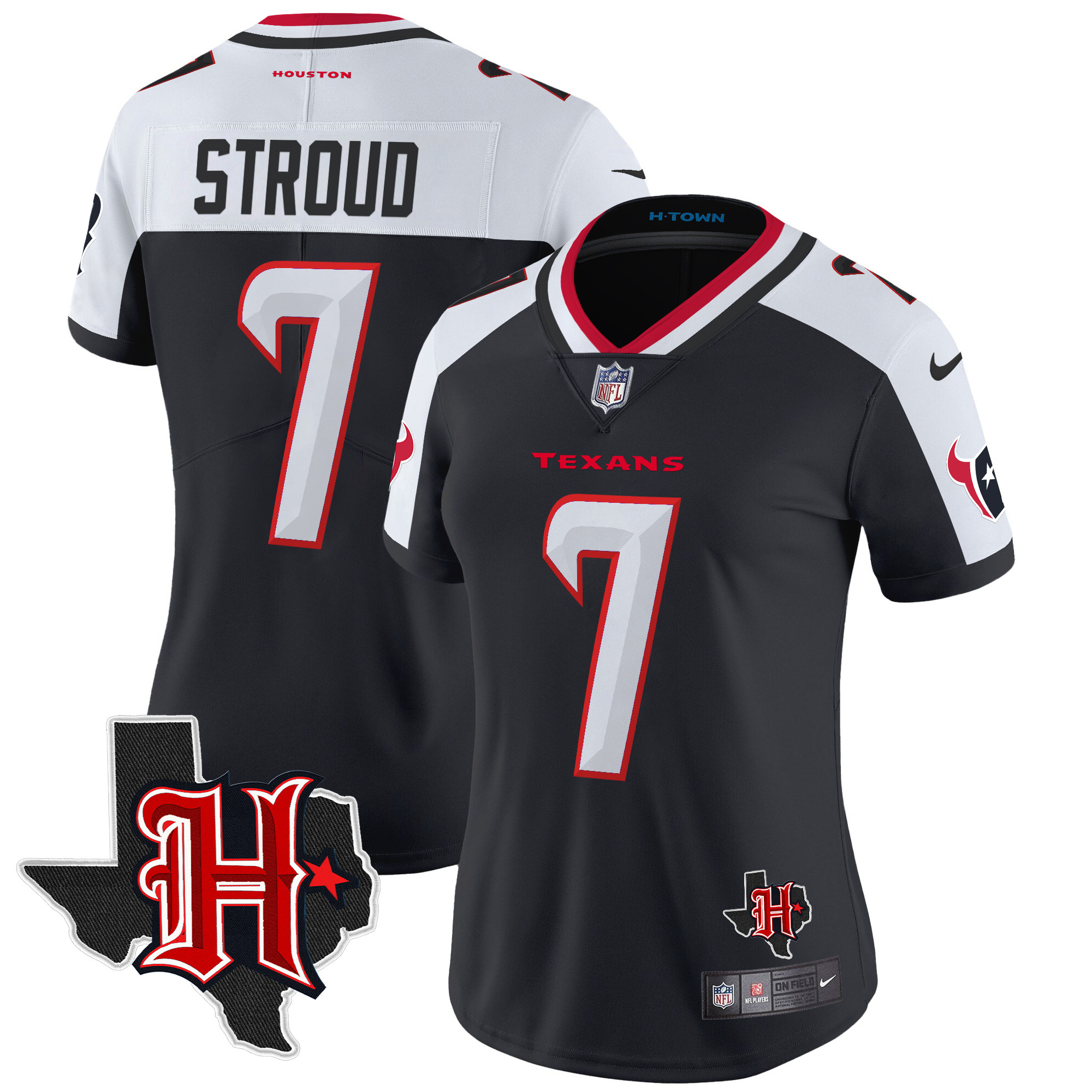 C.J. Stroud Women's Houston Texans 2024 Texas Patch Vapor Limited Navy Alternate Jersey - All Stitched