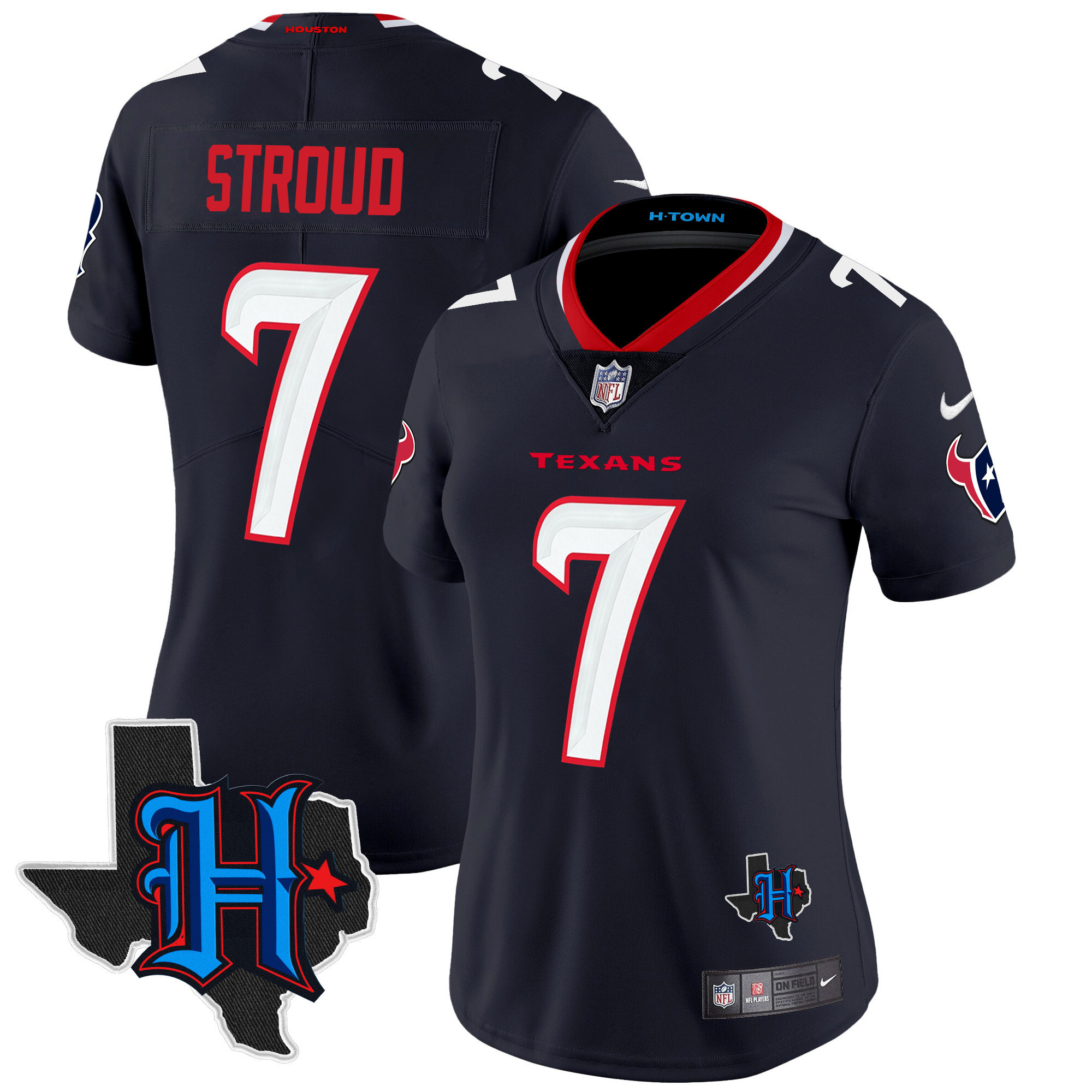 C.J. Stroud Women's Houston Texans 2024 Texas Patch Vapor Limited Navy Jersey - All Stitched