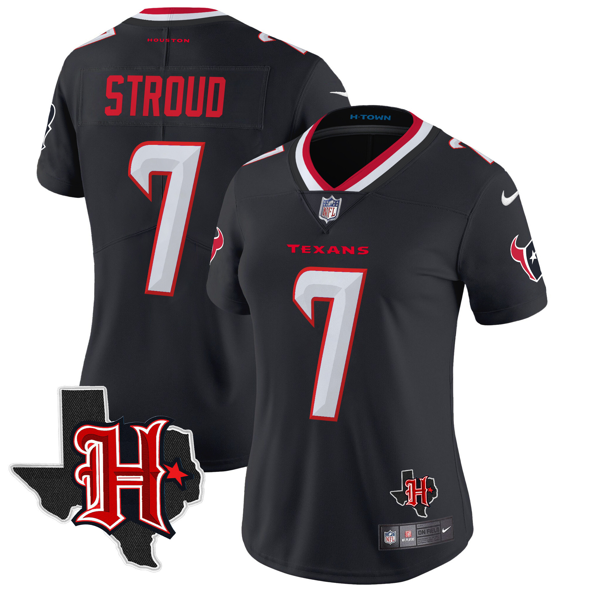 C.J. Stroud Women's Houston Texans 2024 Texas Patch Vapor Limited Navy Jersey - All Stitched