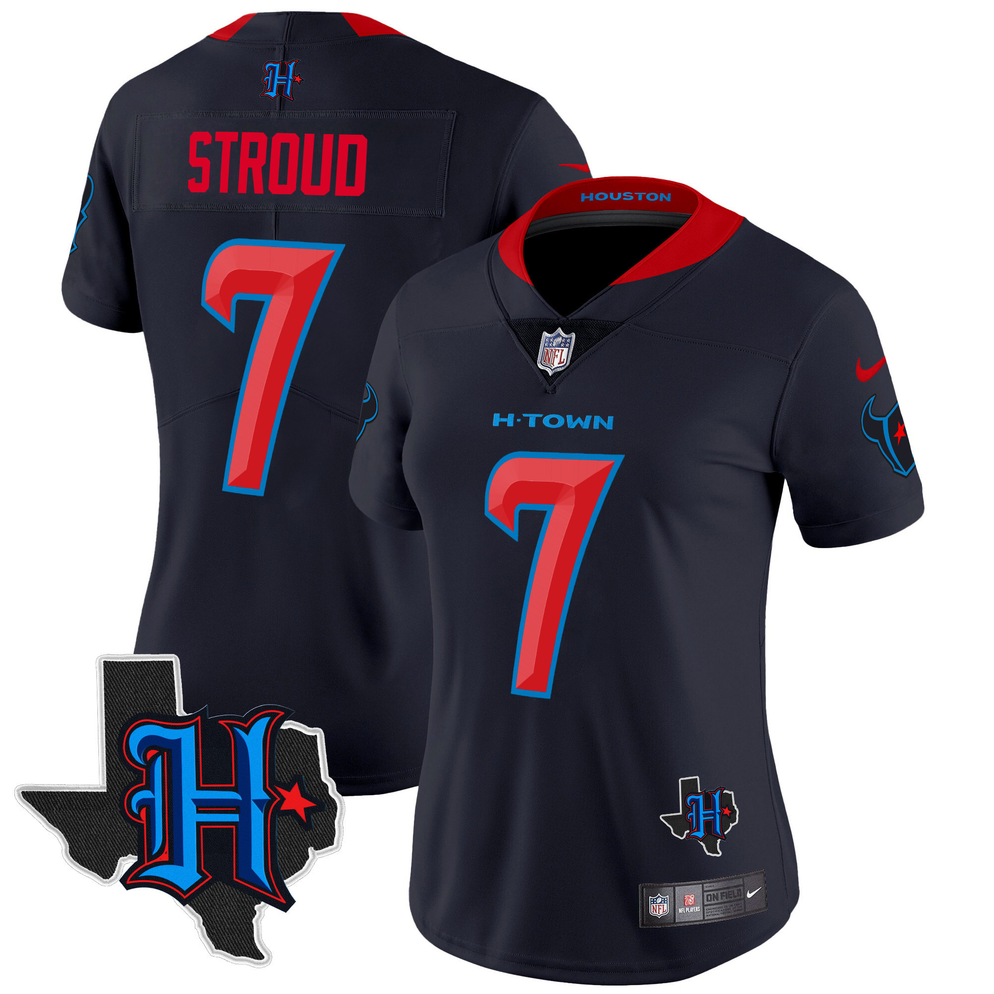 C.J. Stroud Women's Houston Texans 2024 Texas Patch Vapor Limited Navy Limited Jersey - All Stitched