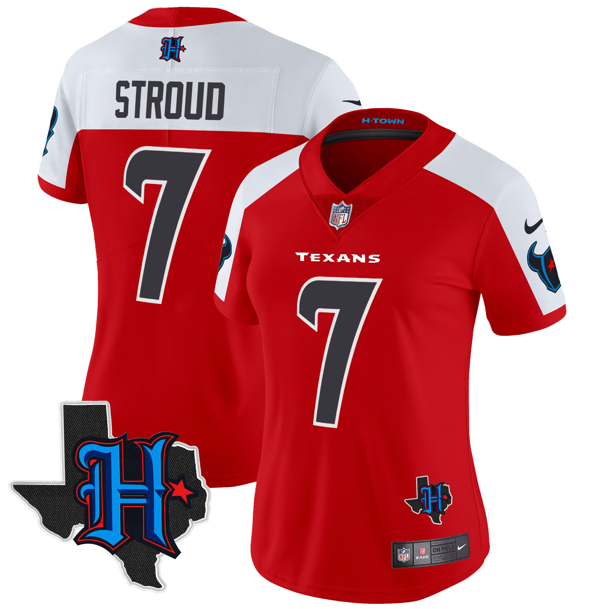 C.J. Stroud Women's Houston Texans 2024 Texas Patch Vapor Limited Red Alternate Jersey - All Stitched