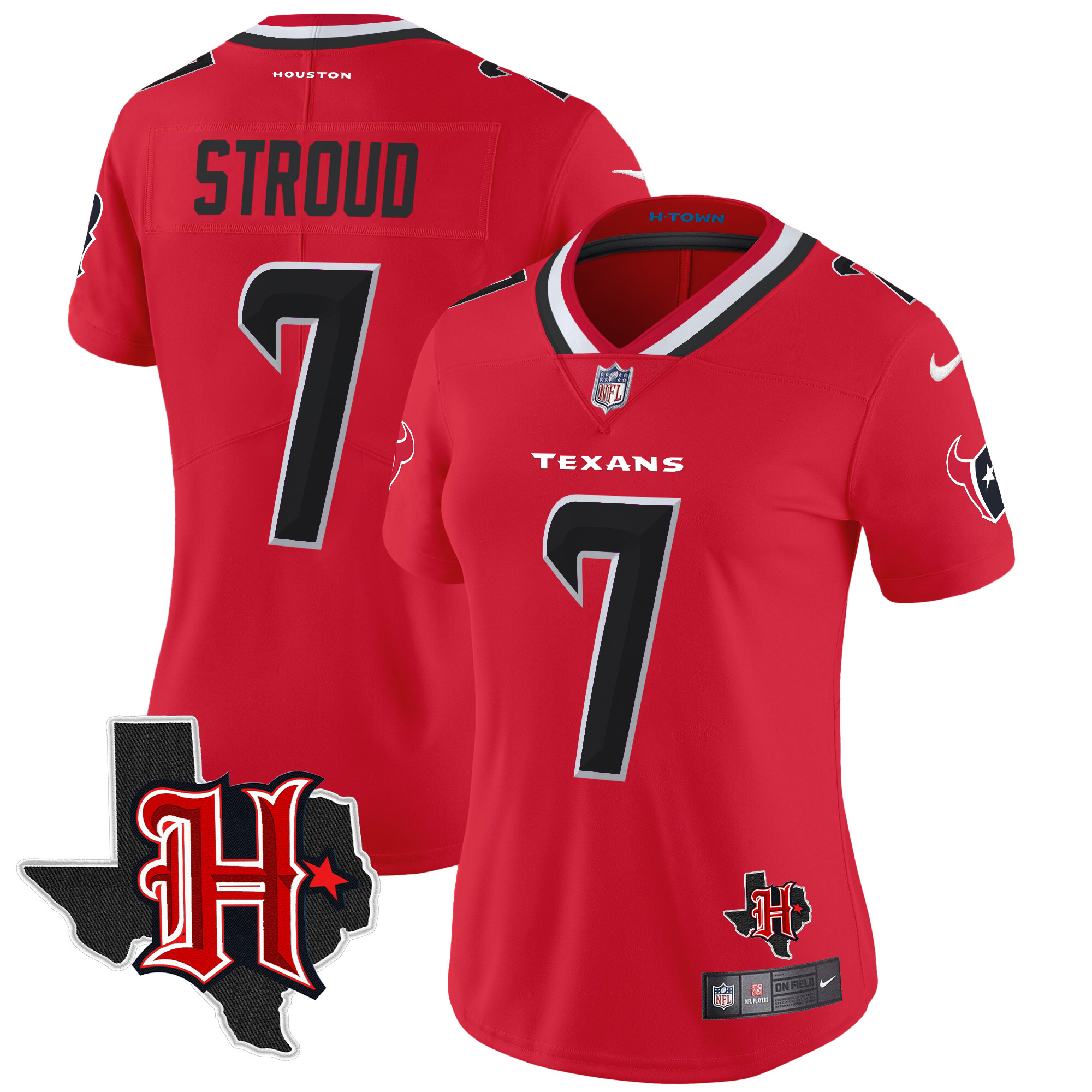 C.J. Stroud Women's Houston Texans 2024 Texas Patch Vapor Limited Red Jersey - All Stitched
