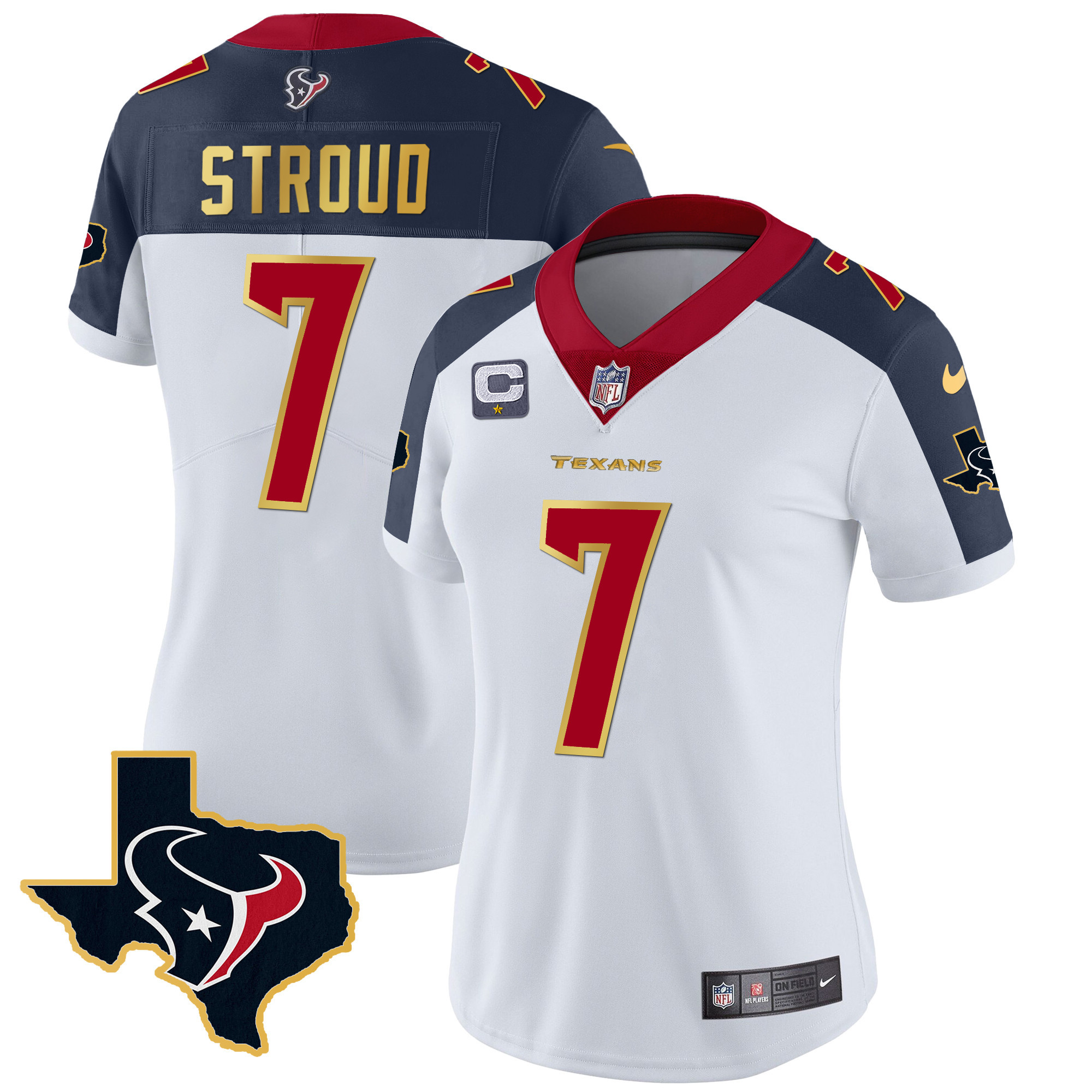 C.J. Stroud Women's Houston Texans Gold Trim Vapor Inverted Jersey - All Stitched
