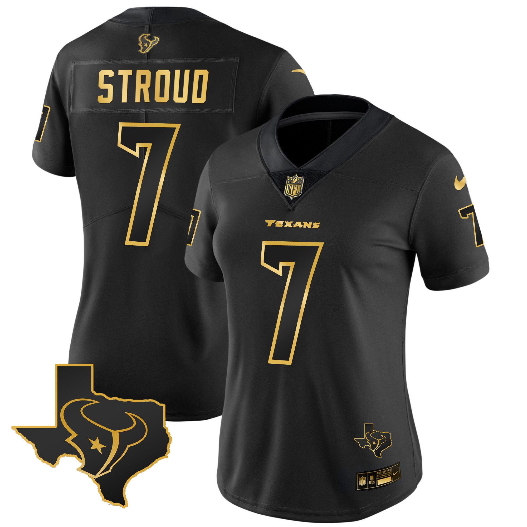 C.J. Stroud Women's Houston Texans Gold Vapor Limited Black Gold Jersey - All Stitched