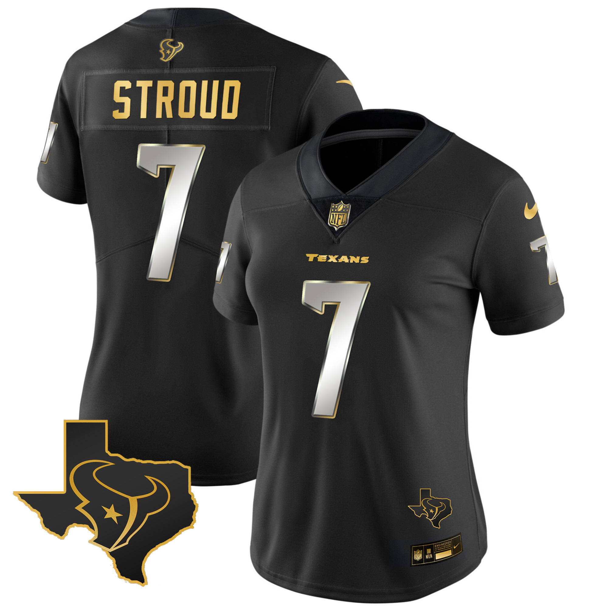 C.J. Stroud Women's Houston Texans Gold Vapor Limited Black Limited Jersey - All Stitched