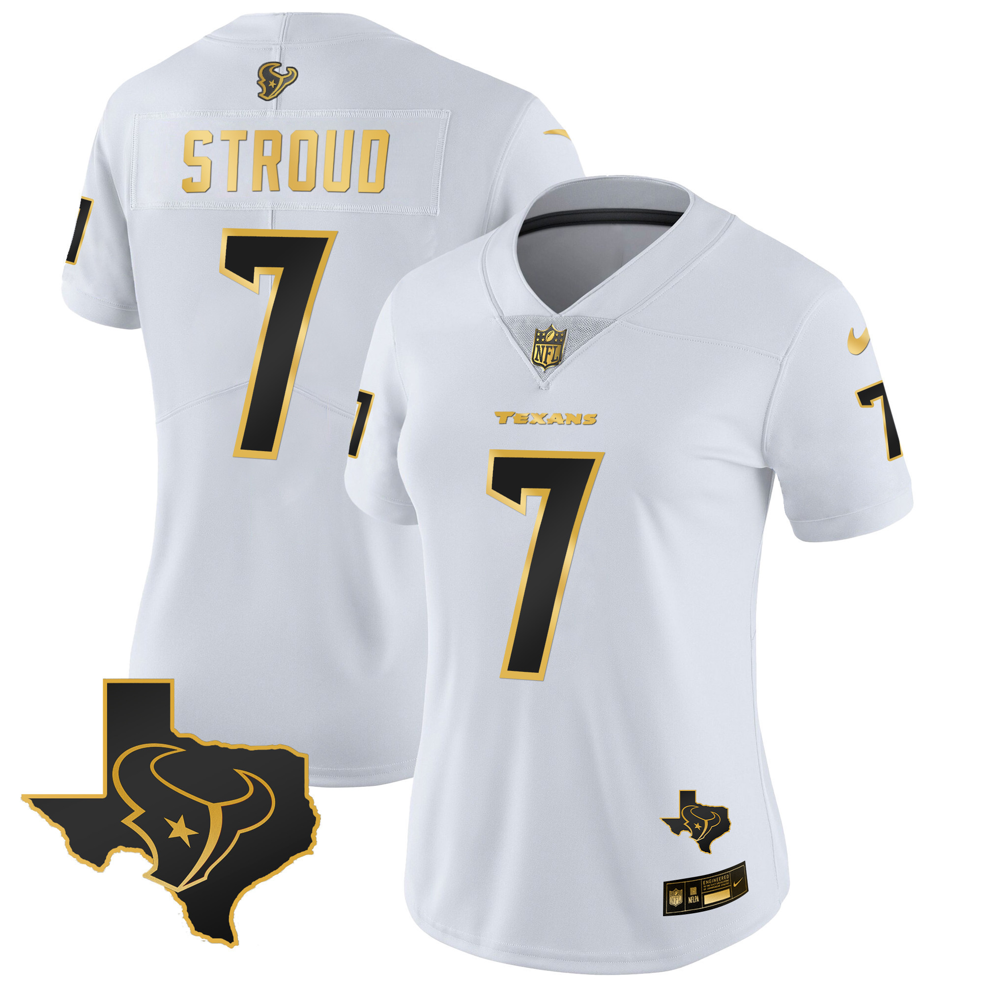 C.J. Stroud Women's Houston Texans Gold Vapor Limited White Gold Jersey - All Stitched