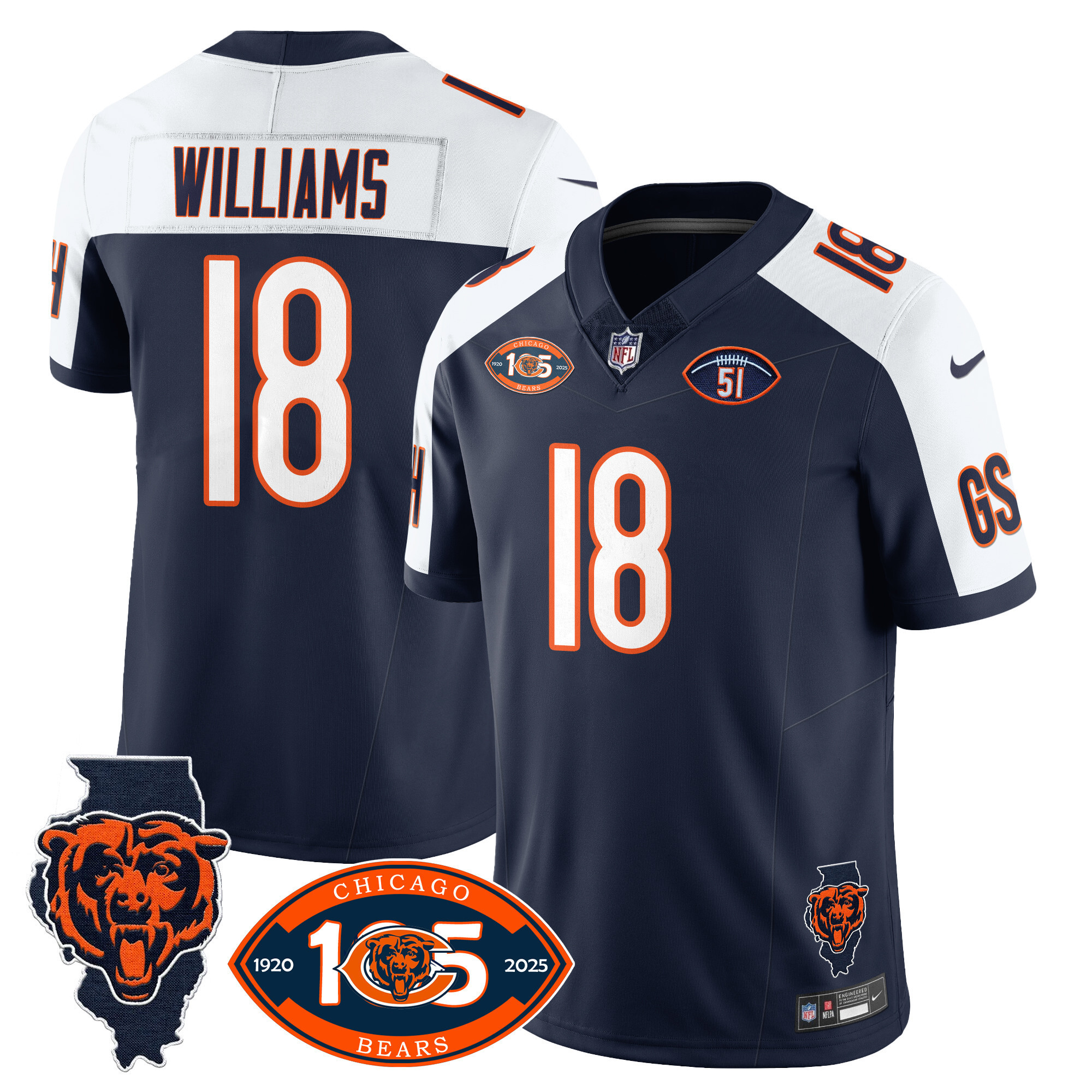 Caleb Williams Men's Chicago Bears 1920-2025 The Chicago Bears Vapor Limited Navy Alternate Jersey - All Stitched