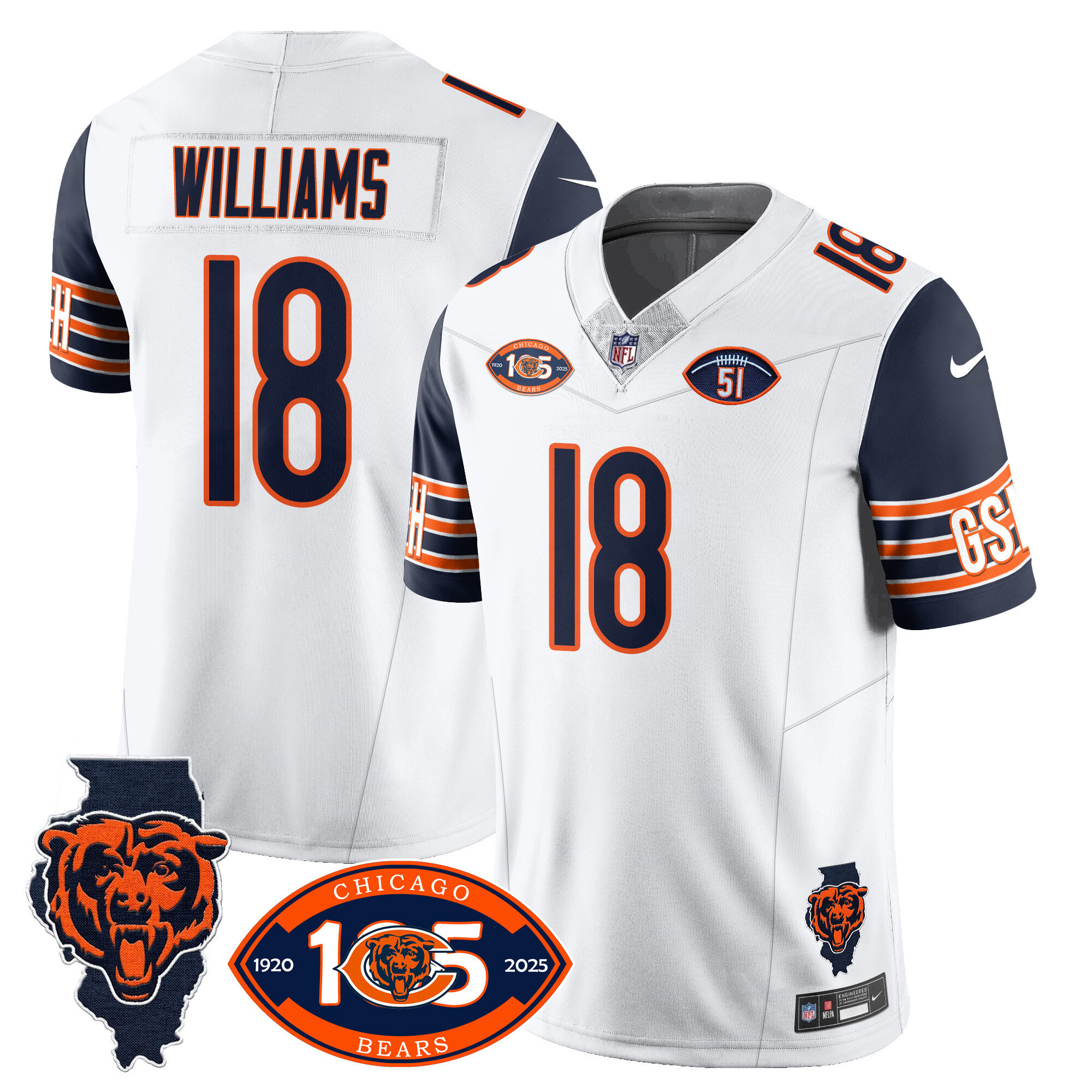 Caleb Williams Men's Chicago Bears 1920-2025 The Chicago Bears Vapor Limited Navy Sleeves Jersey - All Stitched