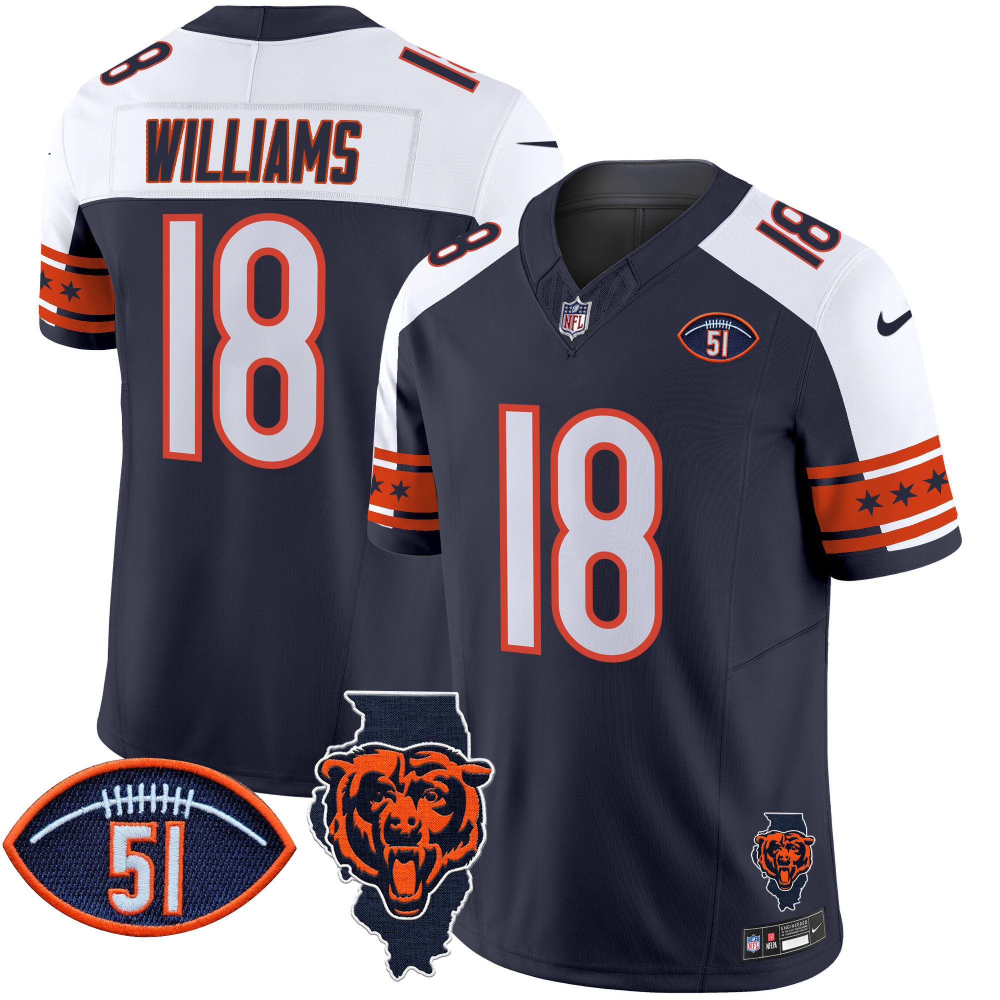 Caleb Williams Men's Chicago Bears Illinois & Dick Butkus Patch Vapor Limited Alternate Jersey - All Stitched
