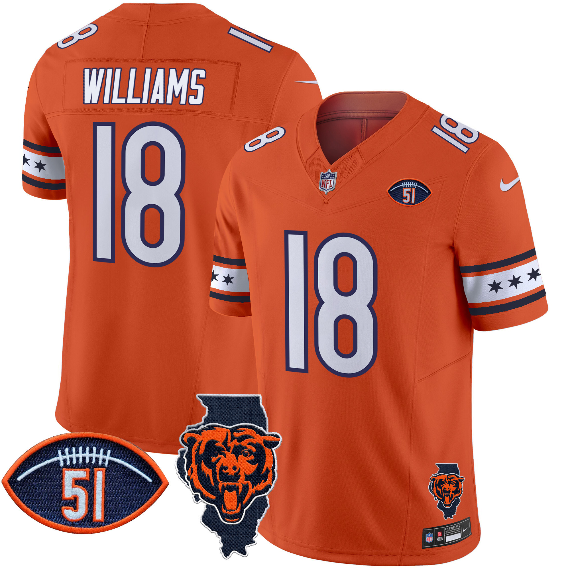 Caleb Williams Men's Chicago Bears Illinois & Dick Butkus Patch Vapor Limited Orange Jersey - All Stitched