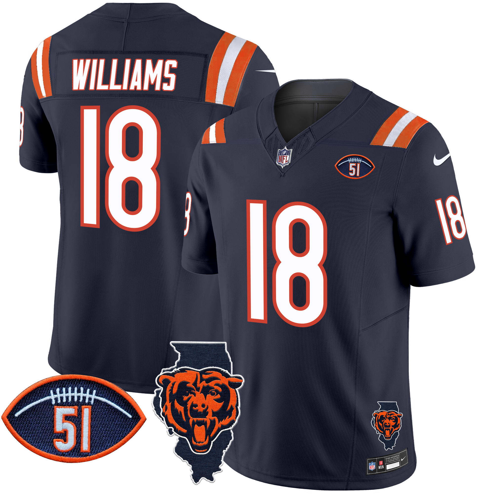 Caleb Williams Men's Chicago Bears Illinois Patch Vapor Limited Navy Jersey - All Stitched