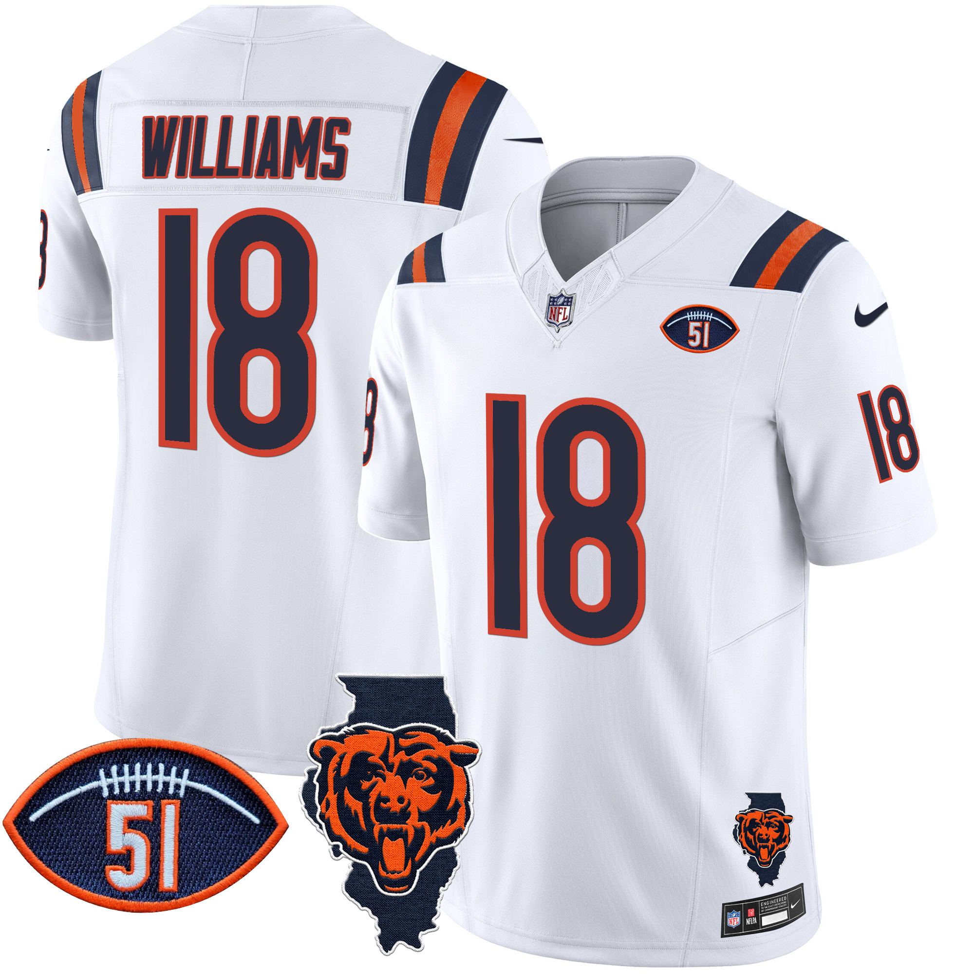 Caleb Williams Men's Chicago Bears Illinois Patch Vapor Limited White Jersey - All Stitched