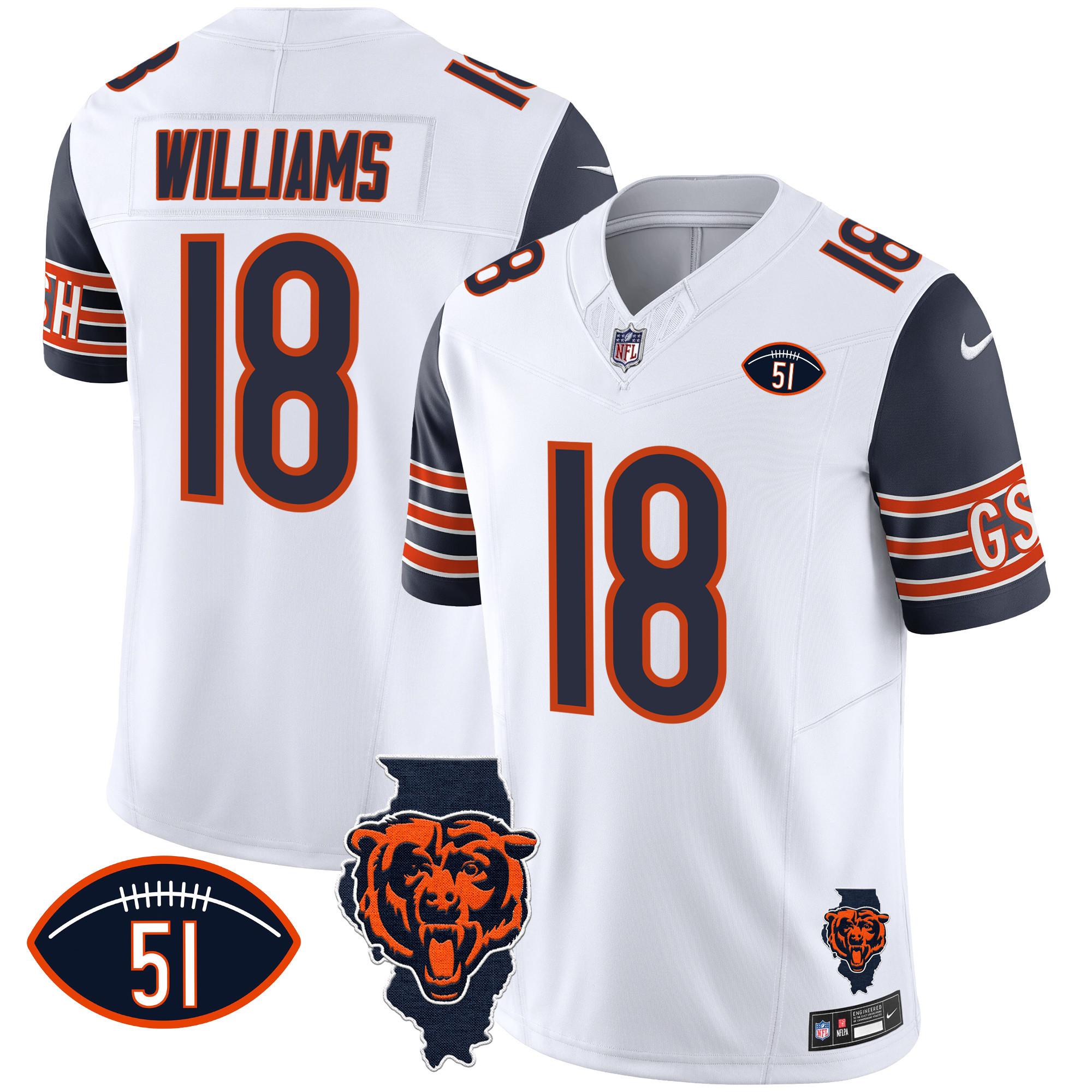 Caleb Williams Men's Chicago Bears Illinois Patch Vapor Navy Sleeves Jersey - All Stitched
