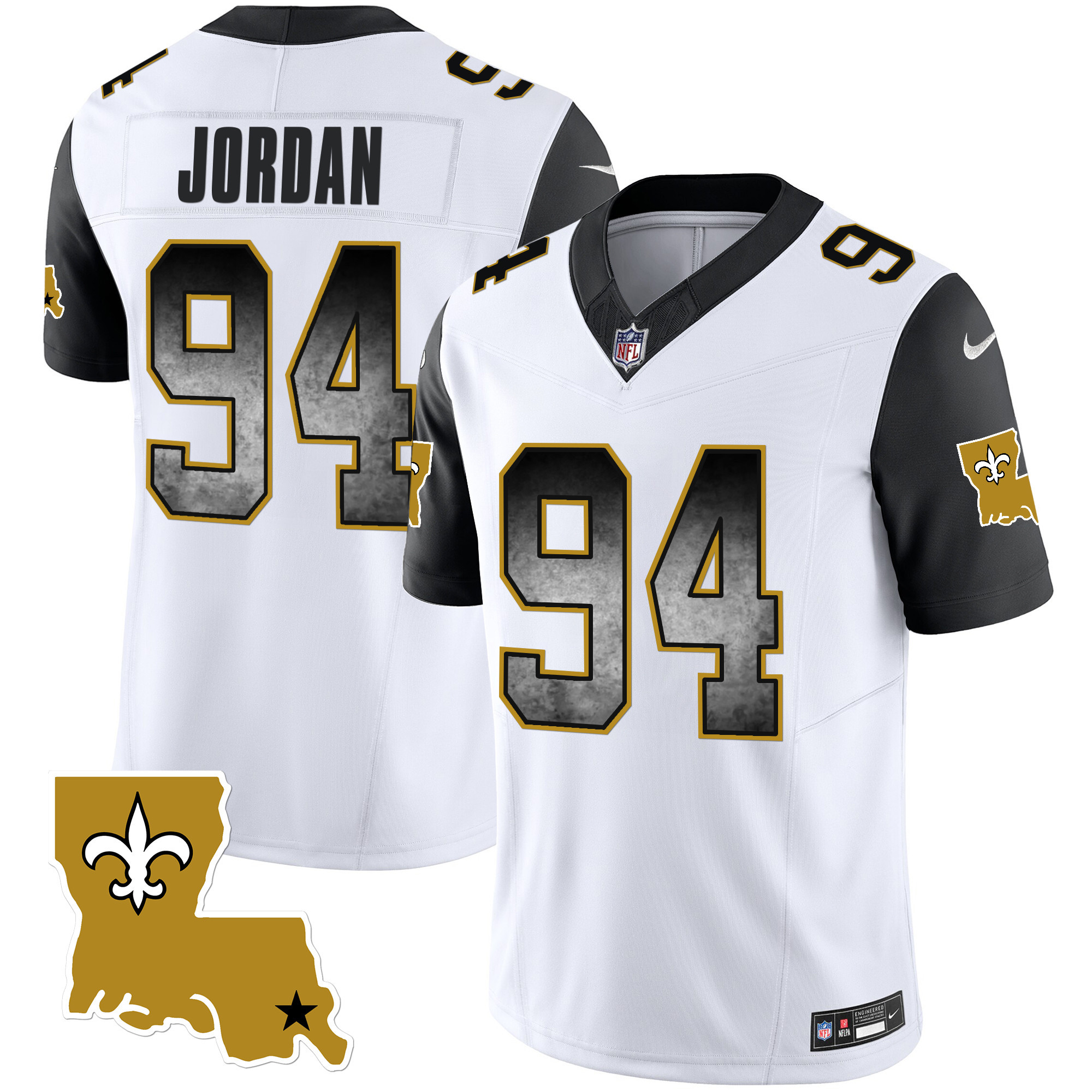 Cameron Jordan Men's New Orleans Saints 1987 Legacy Arch Smoke Black Sleeves Jersey - All Stitched
