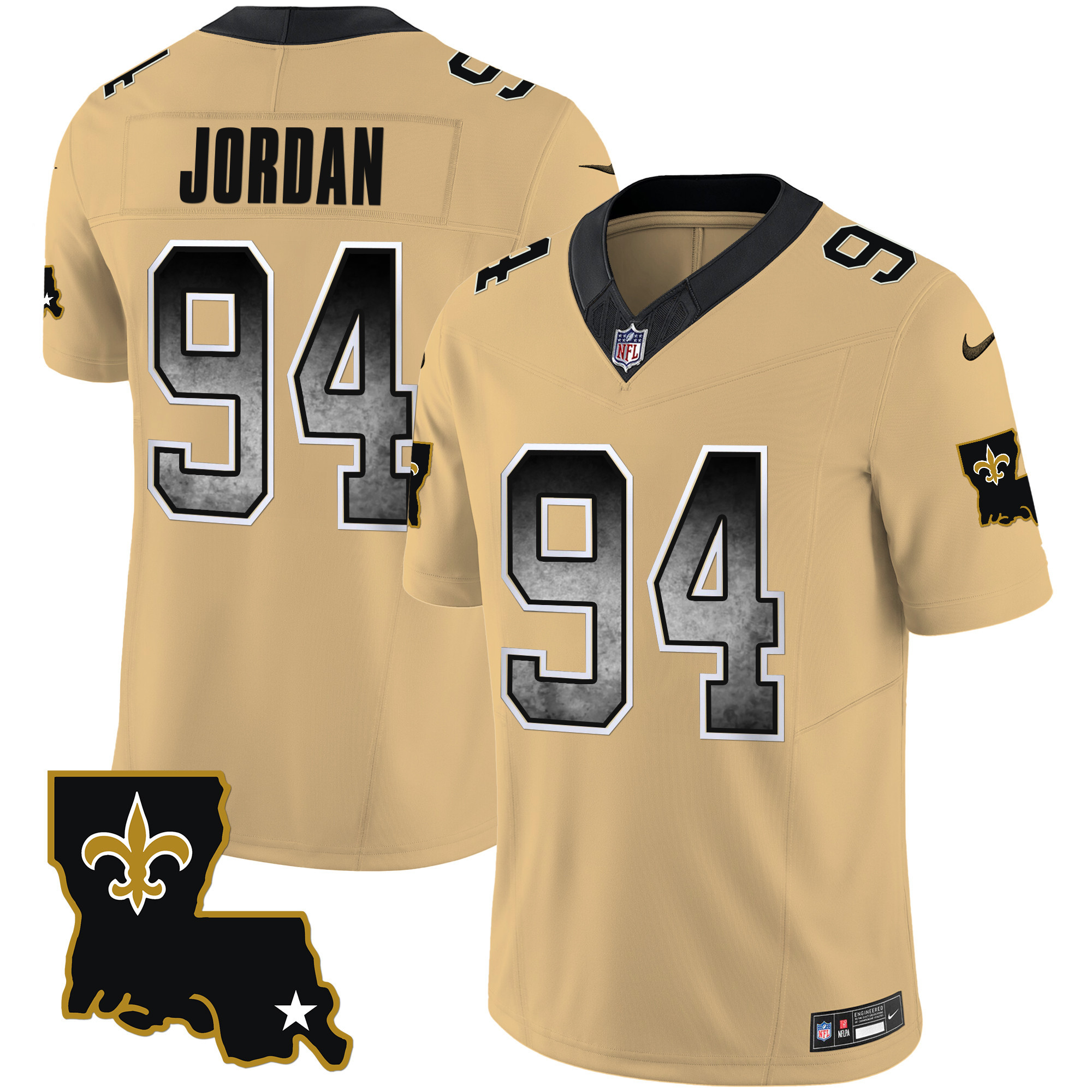 Cameron Jordan Men's New Orleans Saints 1987 Legacy Arch Smoke Gold Jersey - All Stitched