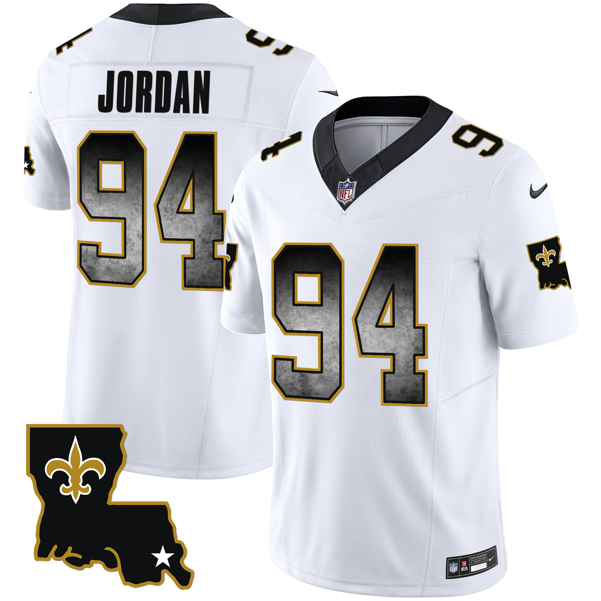 Cameron Jordan Men's New Orleans Saints 1987 Legacy Arch Smoke White Jersey - All Stitched