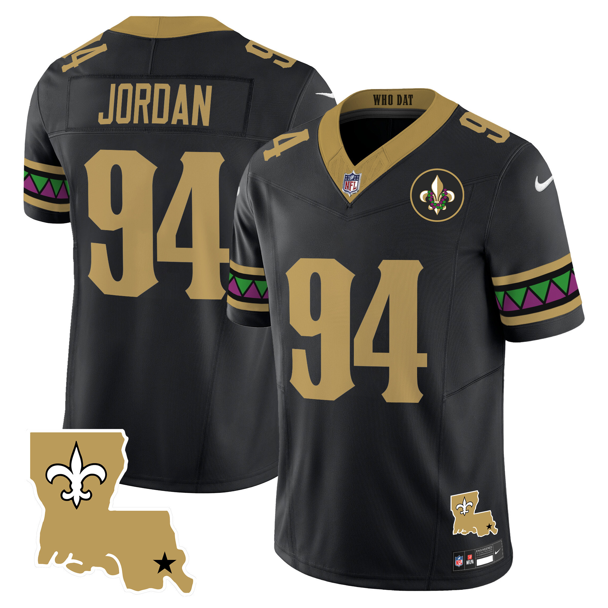 Cameron Jordan Men's New Orleans Saints Mardi Gras Vapor Limited Black Jersey - All Stitched