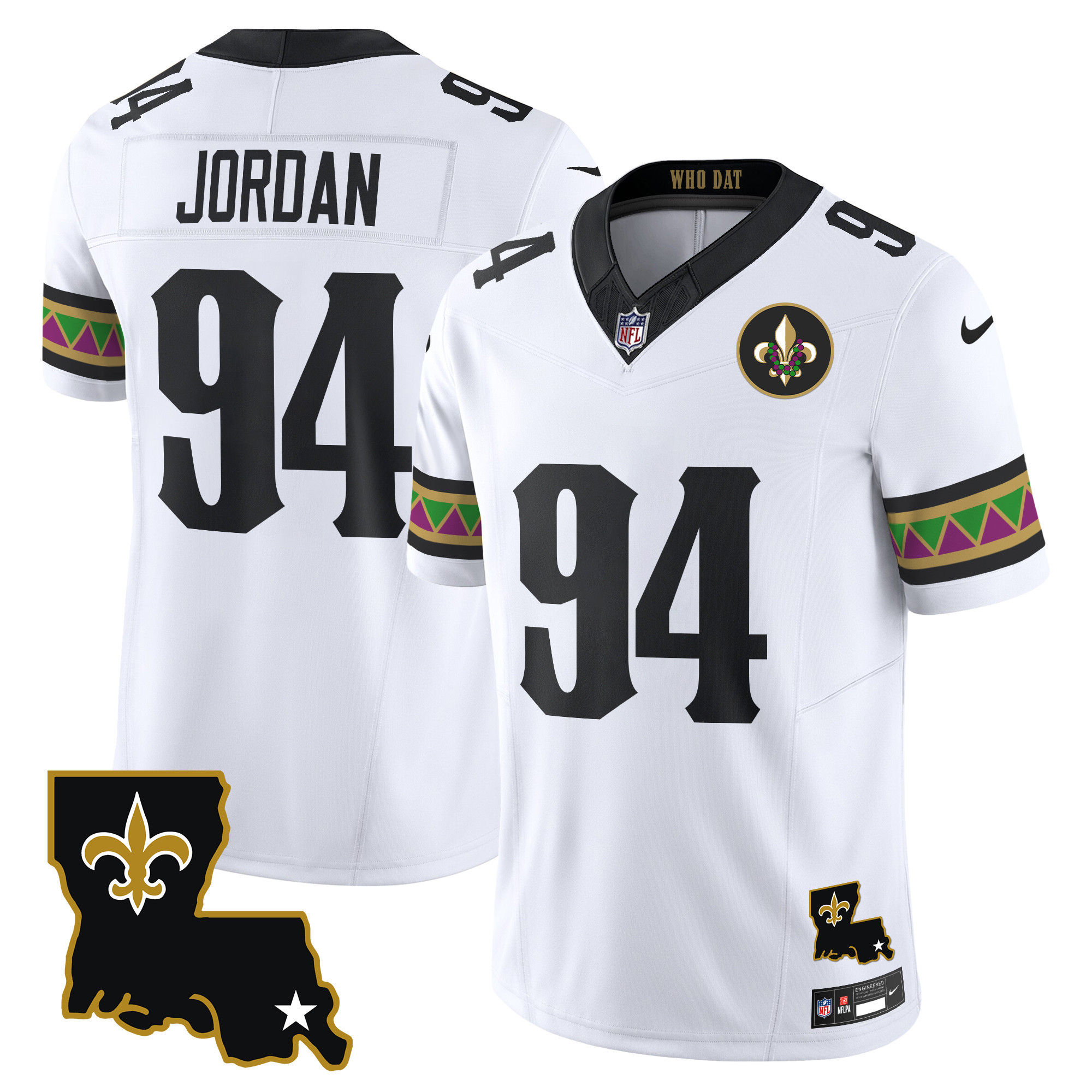 Cameron Jordan Men's New Orleans Saints Mardi Gras Vapor Limited White Jersey - All Stitched