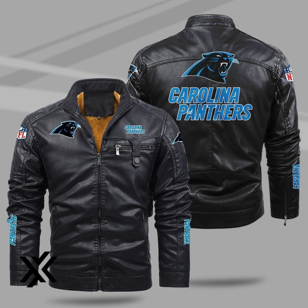 Carolina Panthers Fleece Leather Jacket