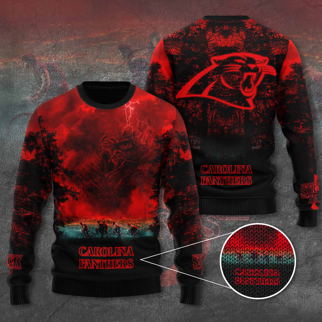 Carolina Panthers Stranger Things Ugly Holiday Sweater