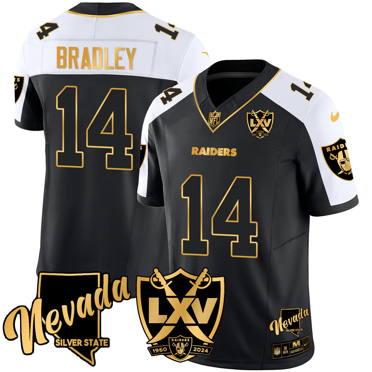 Carter Bradley Men's Las Vegas Raiders 2024 Gold Vapor Limited Black Alternate Jersey - All Stitched