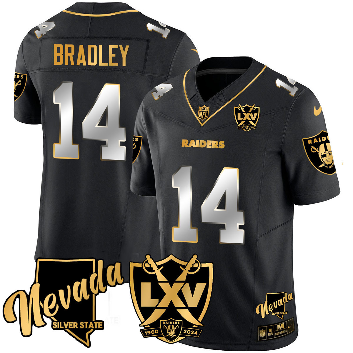 Carter Bradley Men's Las Vegas Raiders 2024 Gold Vapor Limited Black Limited Jersey - All Stitched