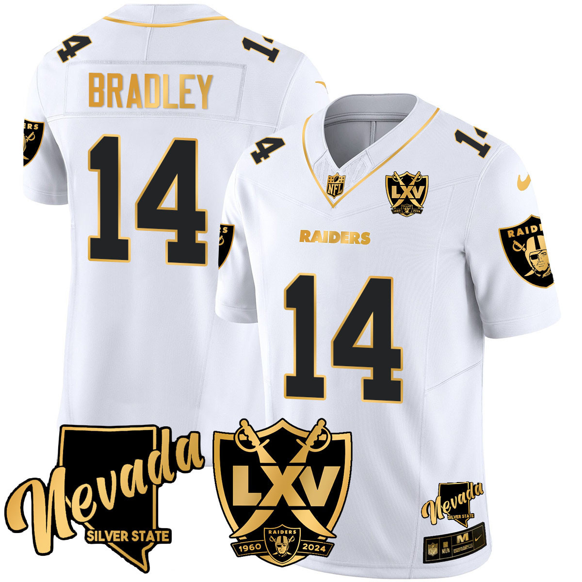 Carter Bradley Men's Las Vegas Raiders 2024 Gold Vapor Limited White Gold Jersey - All Stitched