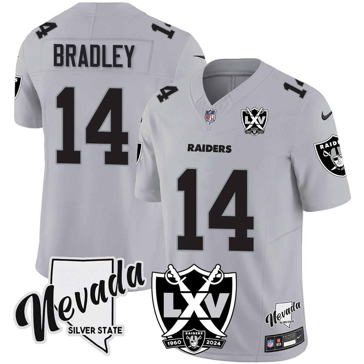 Carter Bradley Men's Las Vegas Raiders 2024 Vapor Limited Silver Jersey - All Stitched