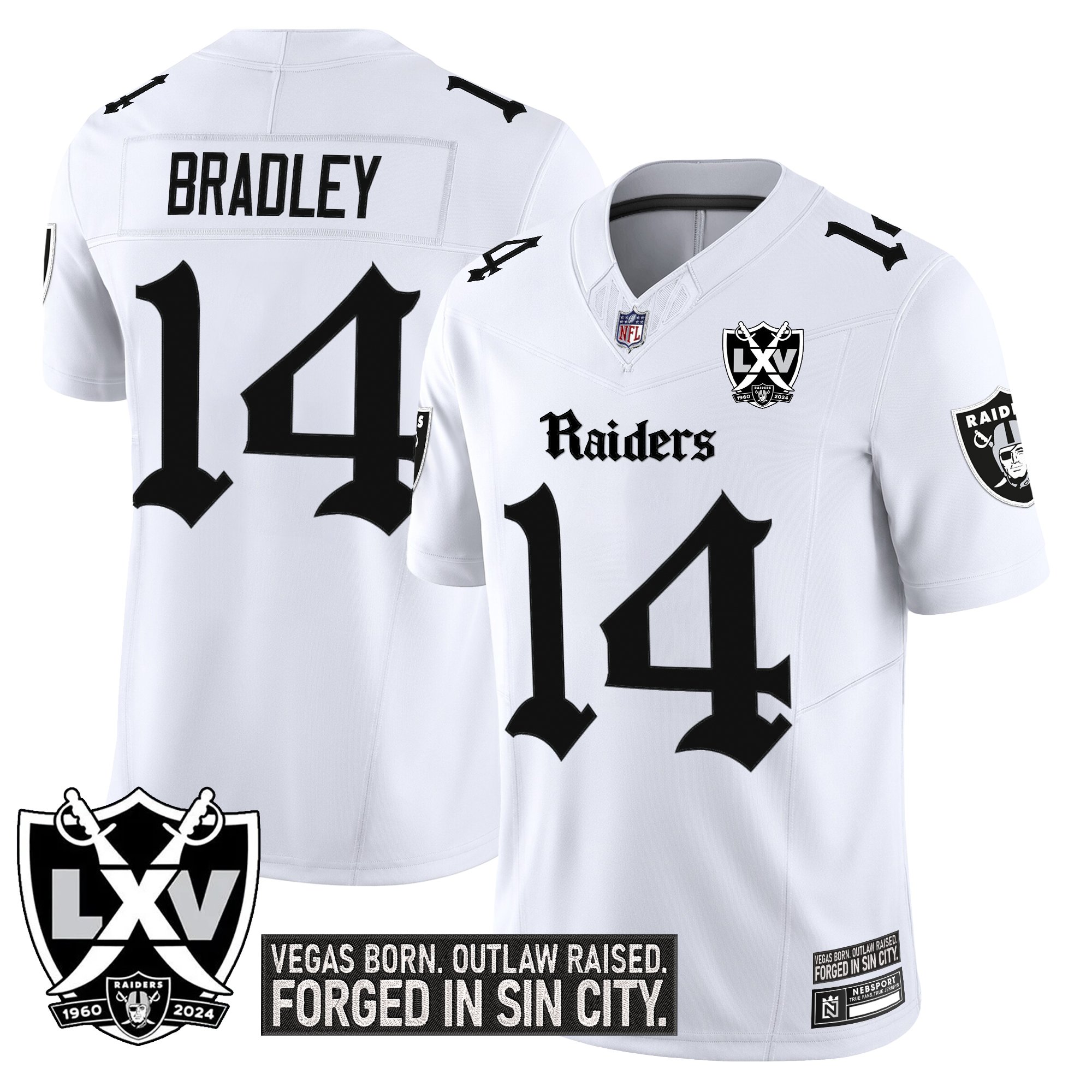 Carter Bradley Men's Las Vegas Raiders 'Gothic Sin City Shadows Edition' Vapor Limited White Jersey - All Stitched