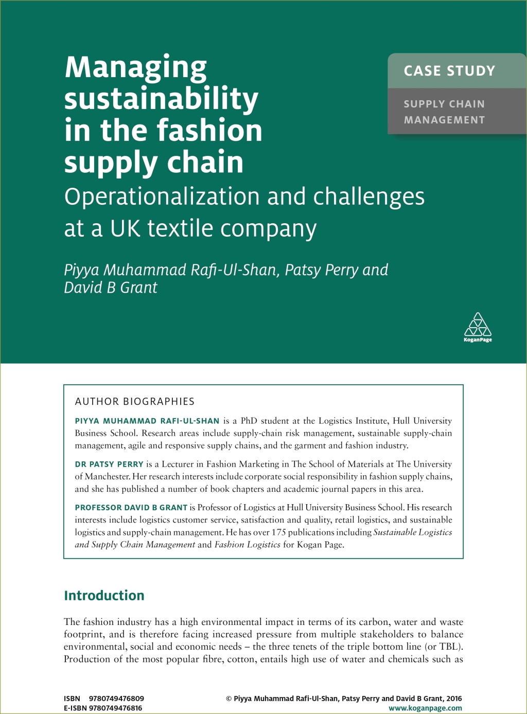 Case Study: Managing Sustainability in the Fashion Supply Chain Operationalization and Challenges at a UK Textile Company 1st Edition - (PDF/EPUB Version)