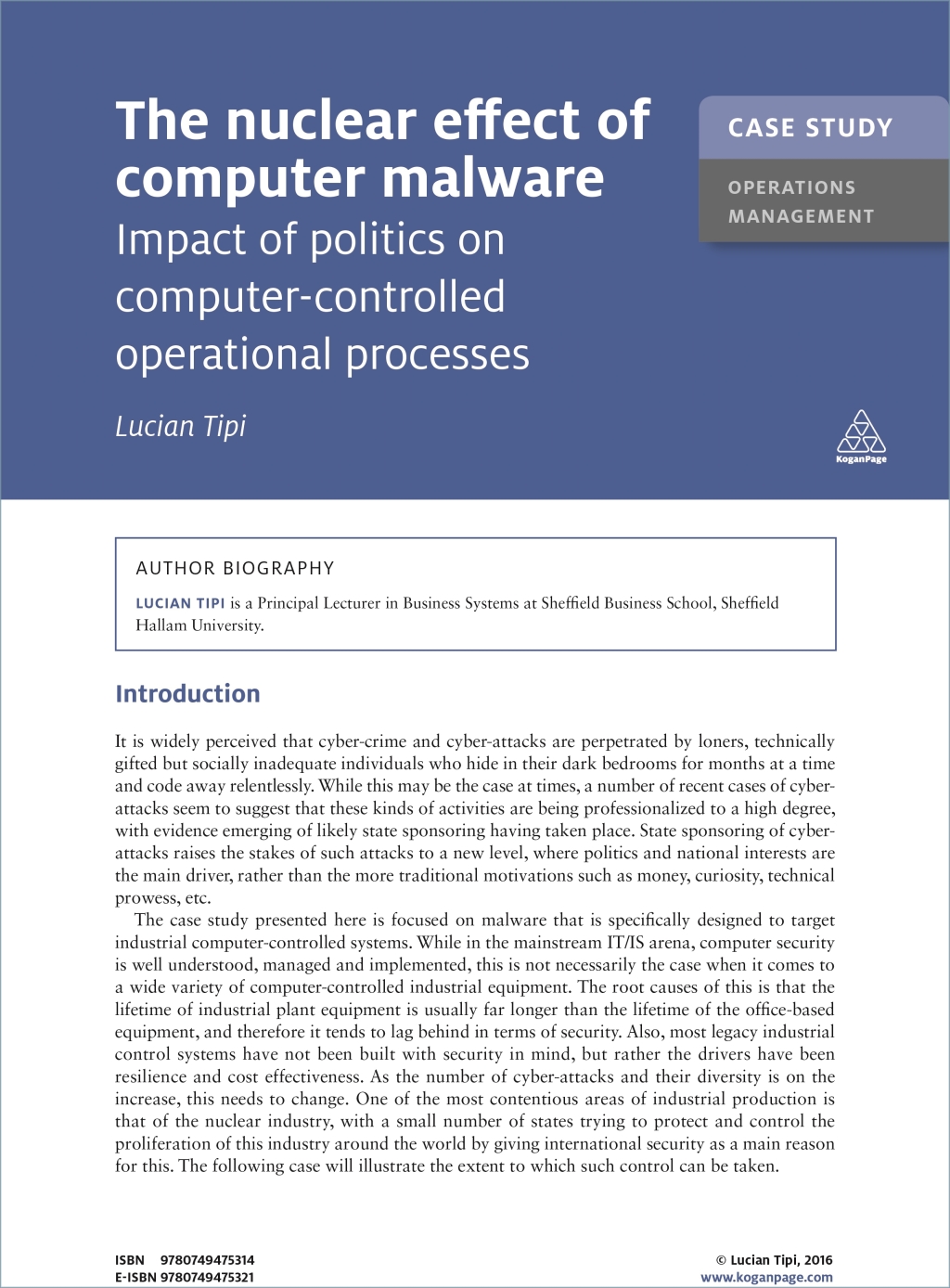 Case Study: The Nuclear Effect of Computer Malware Impact of Politics on Computer-controlled Operational Processes 1st Edition - (PDF/EPUB Version)