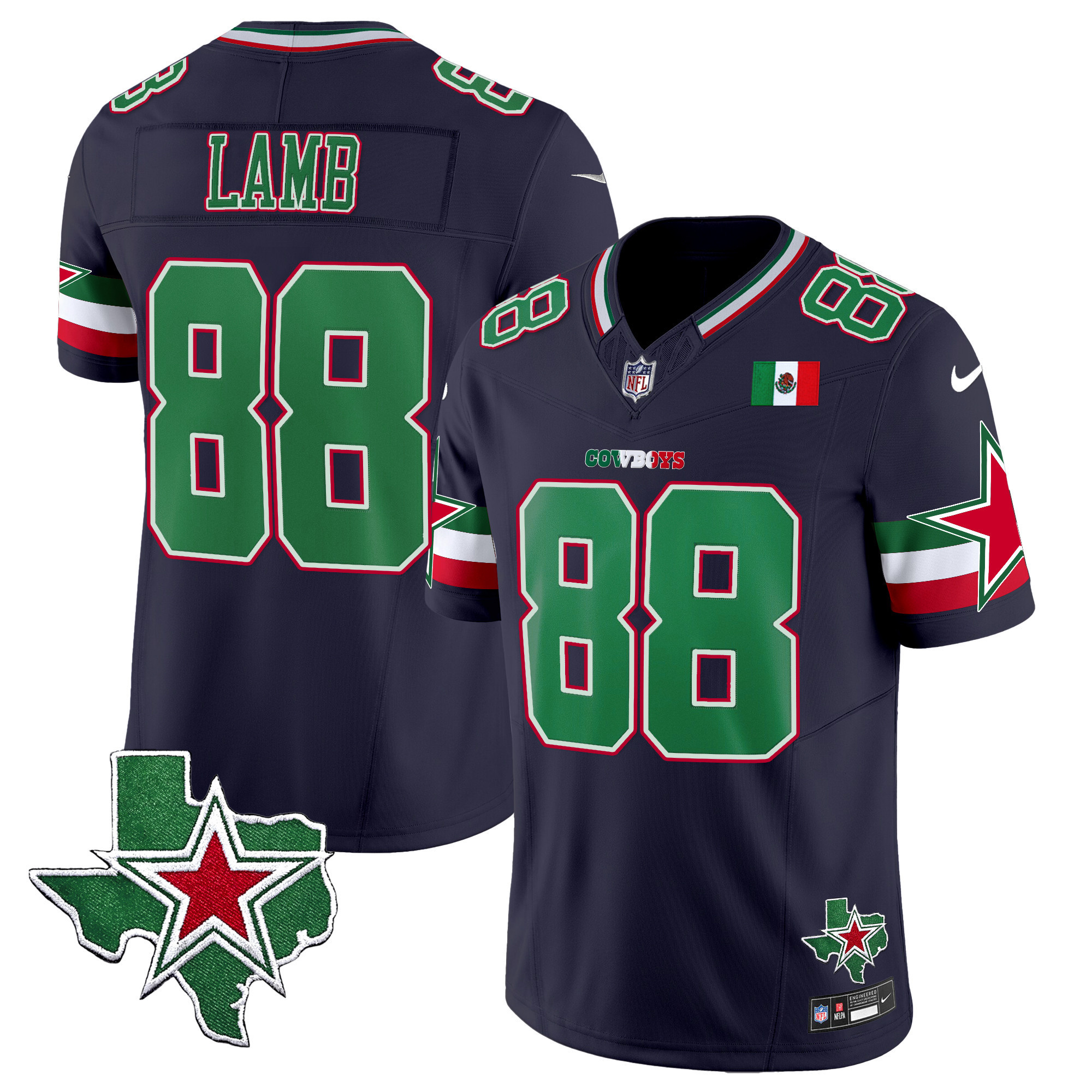 CeeDee Lamb Men's Dallas Cowboys 2024 Mexico Vapor Limited Navy Jersey - All Stitched